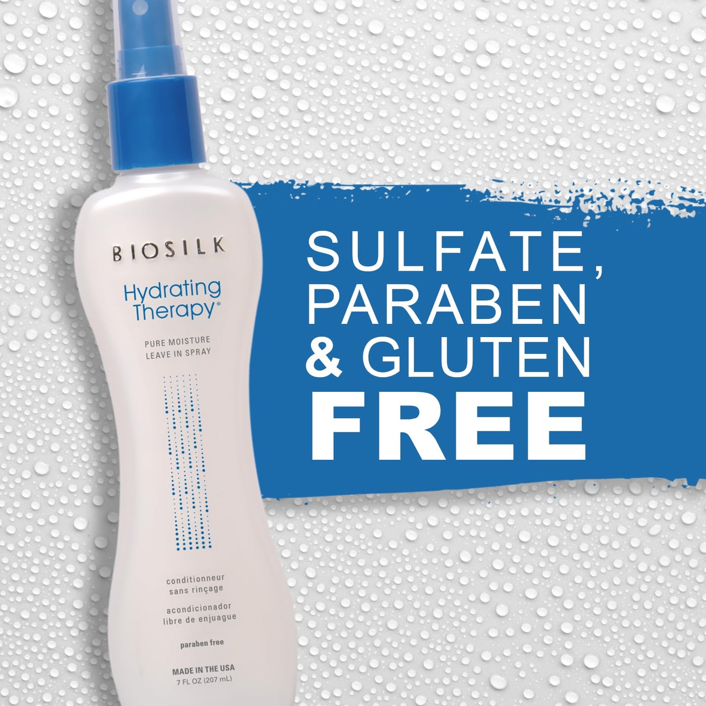 Light Gray BioSilk Hydrating Therapy Pure Moisture, Leave-In Hair Spray for Frizz Control & Hydration, Adds Shine, Replenishes Hair Moisture, Sulfate-Free, Paraben-Free, Cruelty-Free, 7 Oz