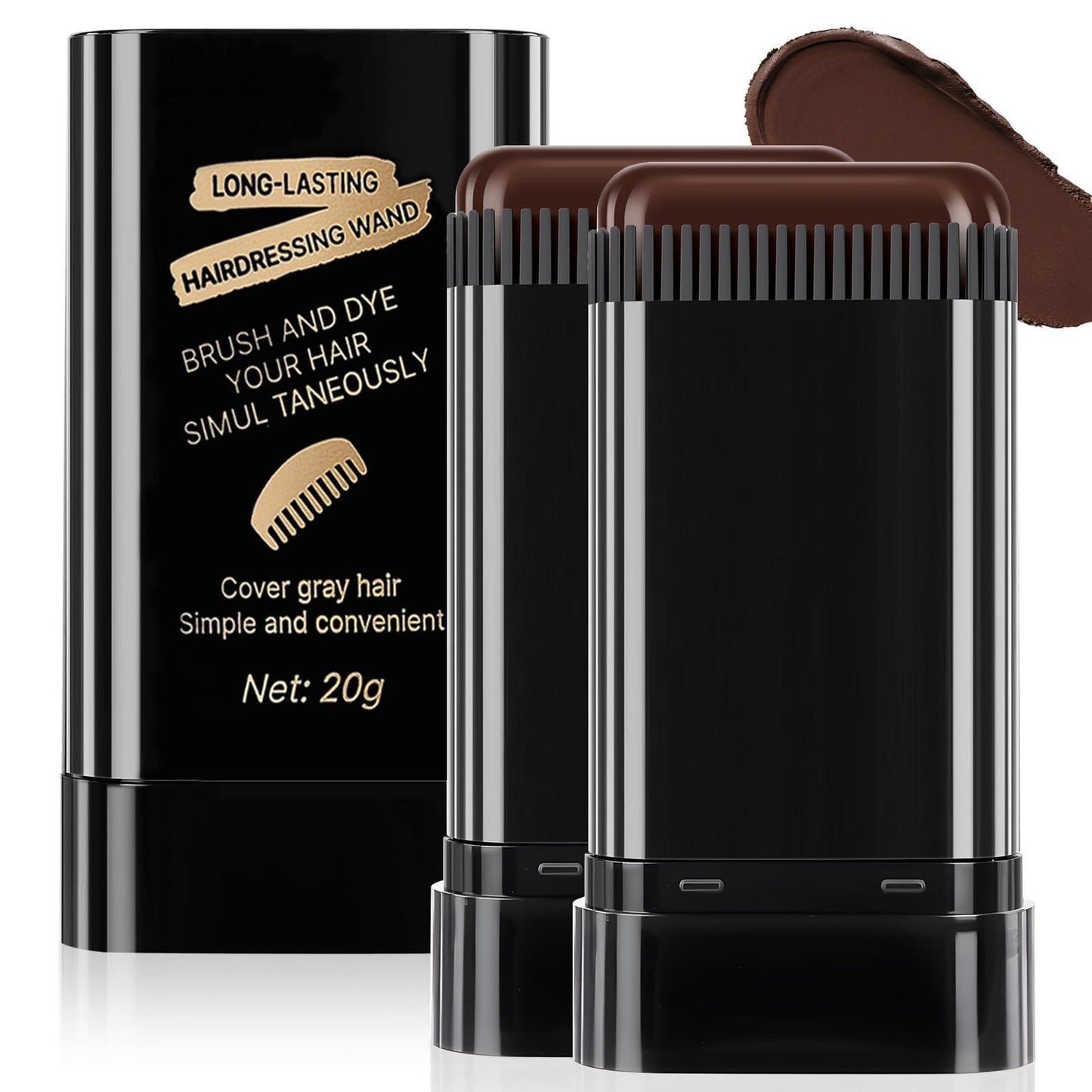 Black 2Pack Root-Touch-Up Hair Color Stick with Built -in Comb – Instant Waterproof Brown Dye for Gray Coverage, Sweat-Proof Long-Lasting, Travel-Friendly Dye Pen for Women & Men (02#Brownish Black)