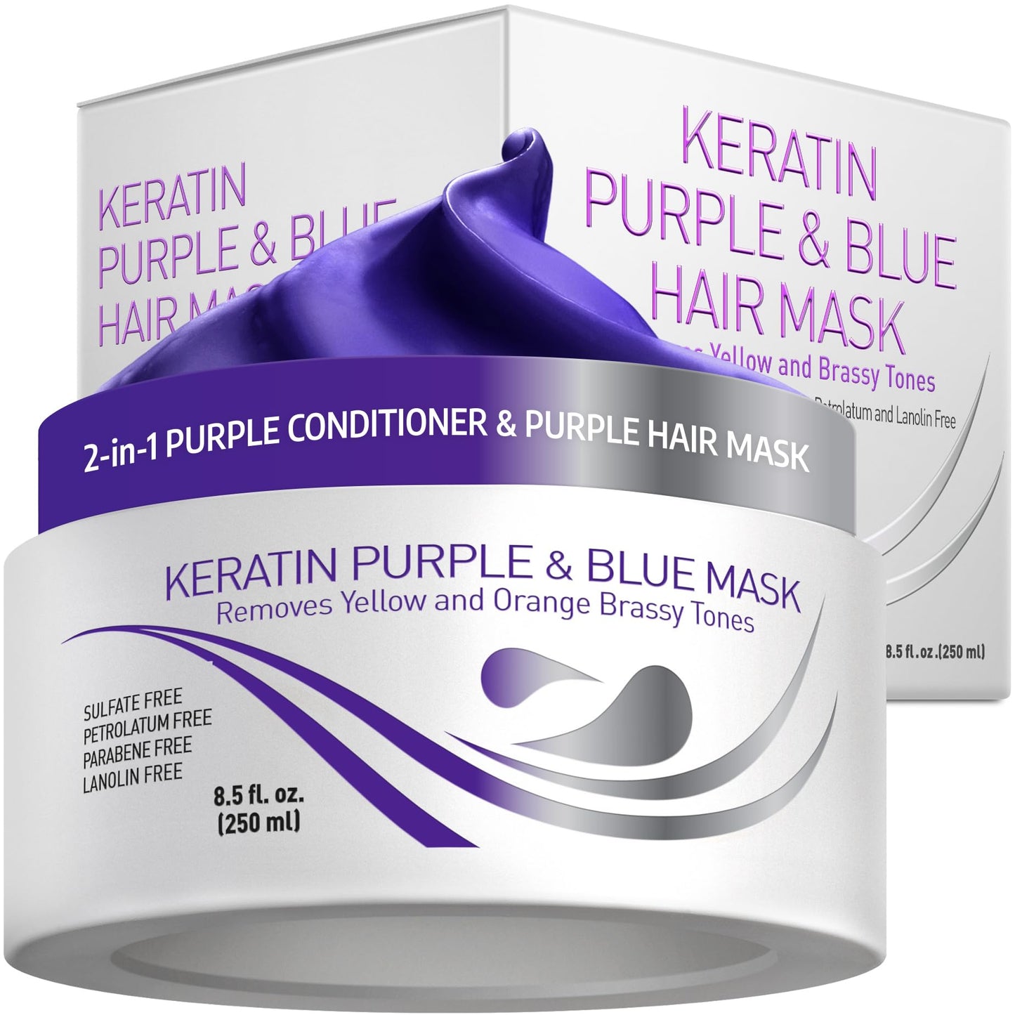 White Smoke VITAMINS hair cosmetics Keratin Purple Hair Mask - Blue Hair Mask Deep Conditioner Treatment - Blonde Toner to Neutralize Brassiness in Brassy Blonde, Silver, White, Gray & Brown Locks