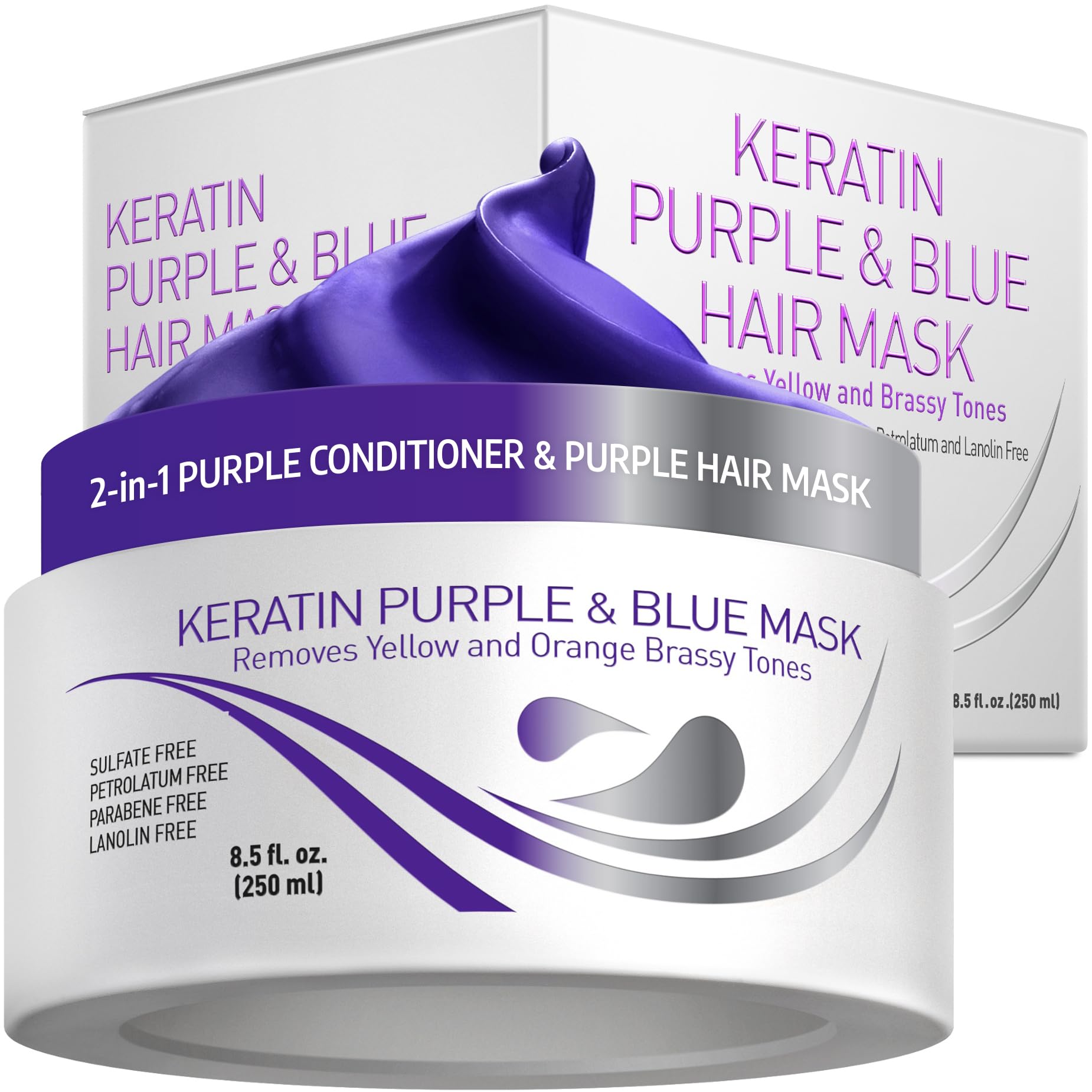 White Smoke VITAMINS hair cosmetics Keratin Purple Hair Mask - Blue Hair Mask Deep Conditioner Treatment - Blonde Toner to Neutralize Brassiness in Brassy Blonde, Silver, White, Gray & Brown Locks
