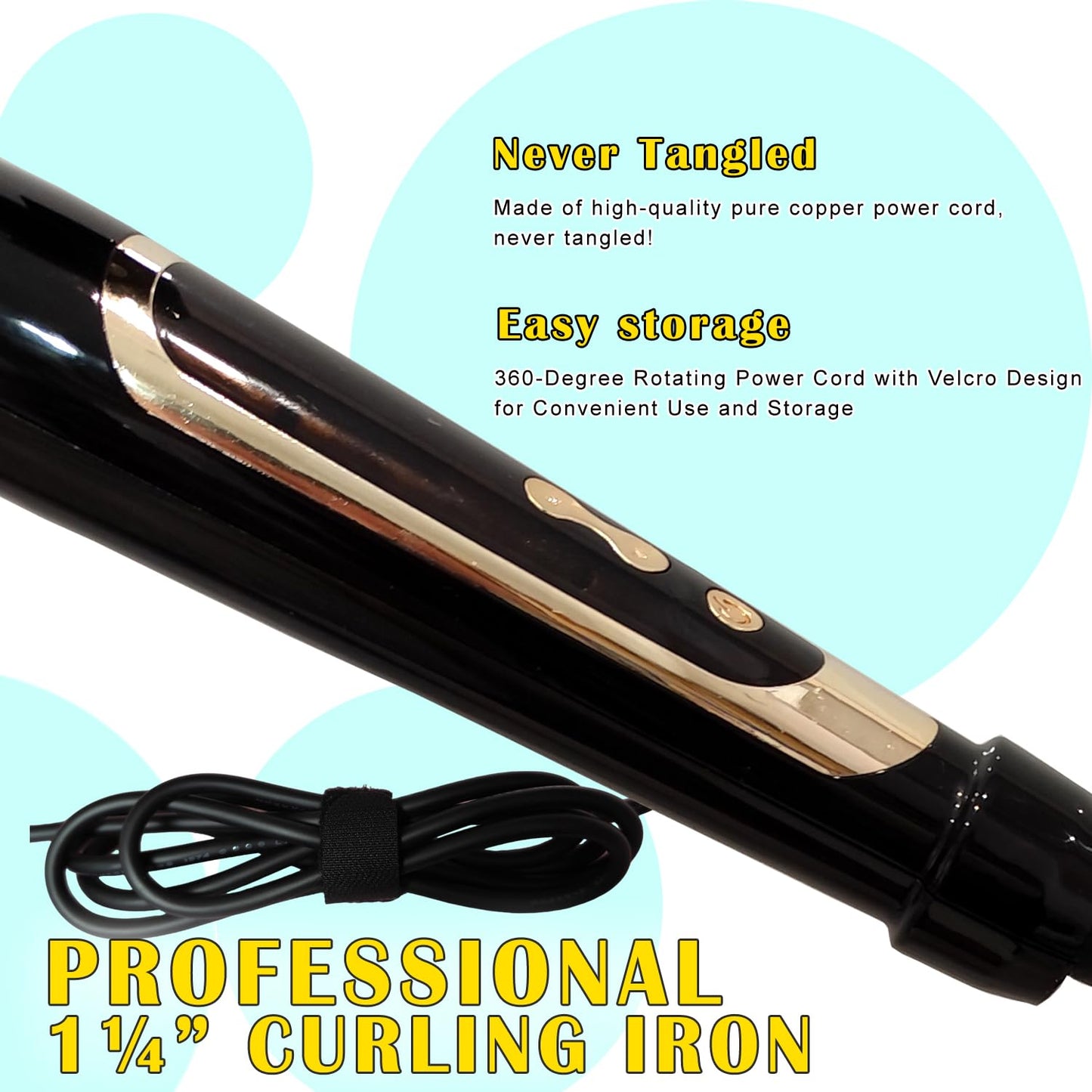 Light Cyan abp 1.25 Inch Curling Iron Extra Long Barrel with Ceramic Coating for Long/Medium Hair,1 1/4 INCH LCD Display Instant Heat up to 450°F with clamp,Hair Style Tool Girls & Women