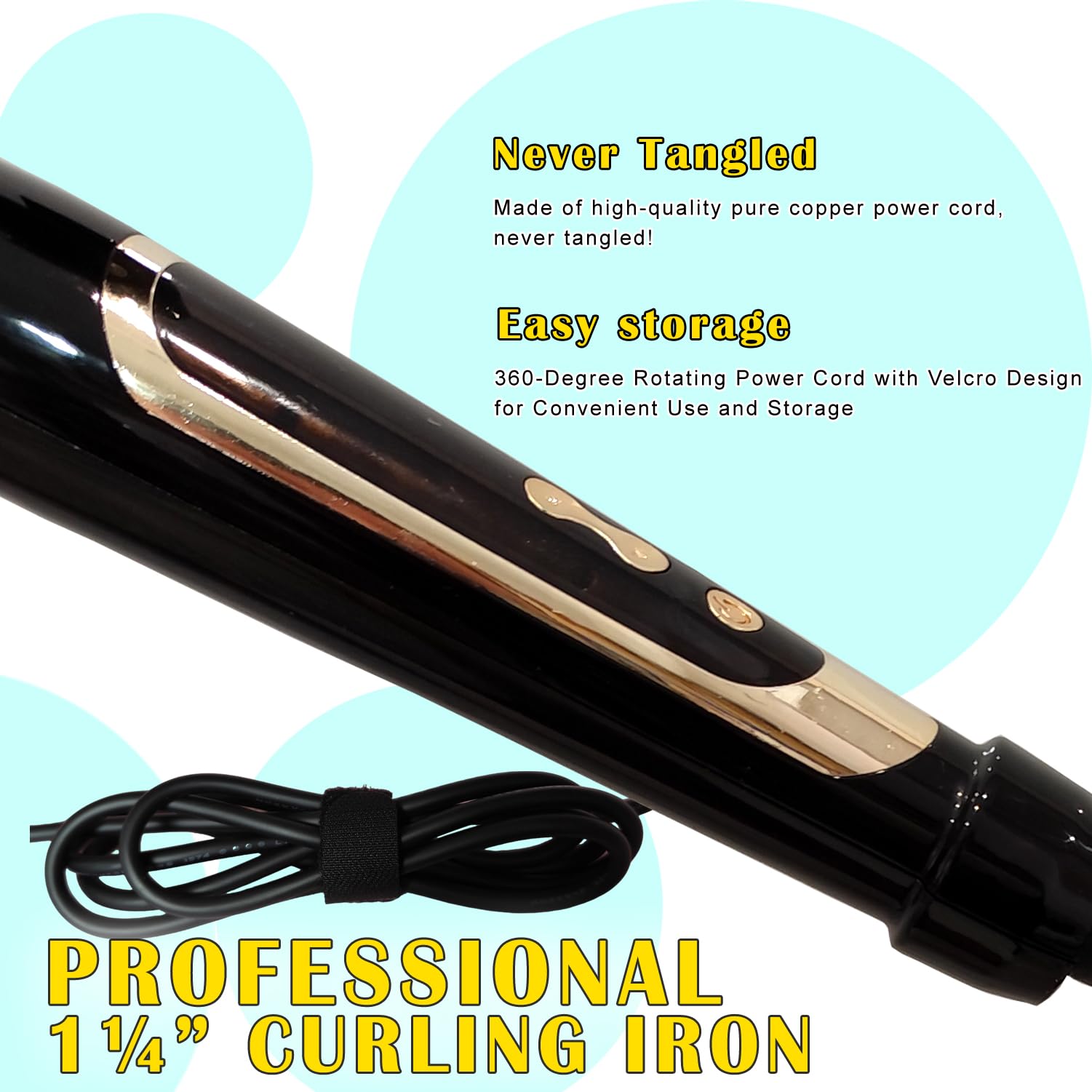 Light Cyan abp 1.25 Inch Curling Iron Extra Long Barrel with Ceramic Coating for Long/Medium Hair,1 1/4 INCH LCD Display Instant Heat up to 450°F with clamp,Hair Style Tool Girls & Women