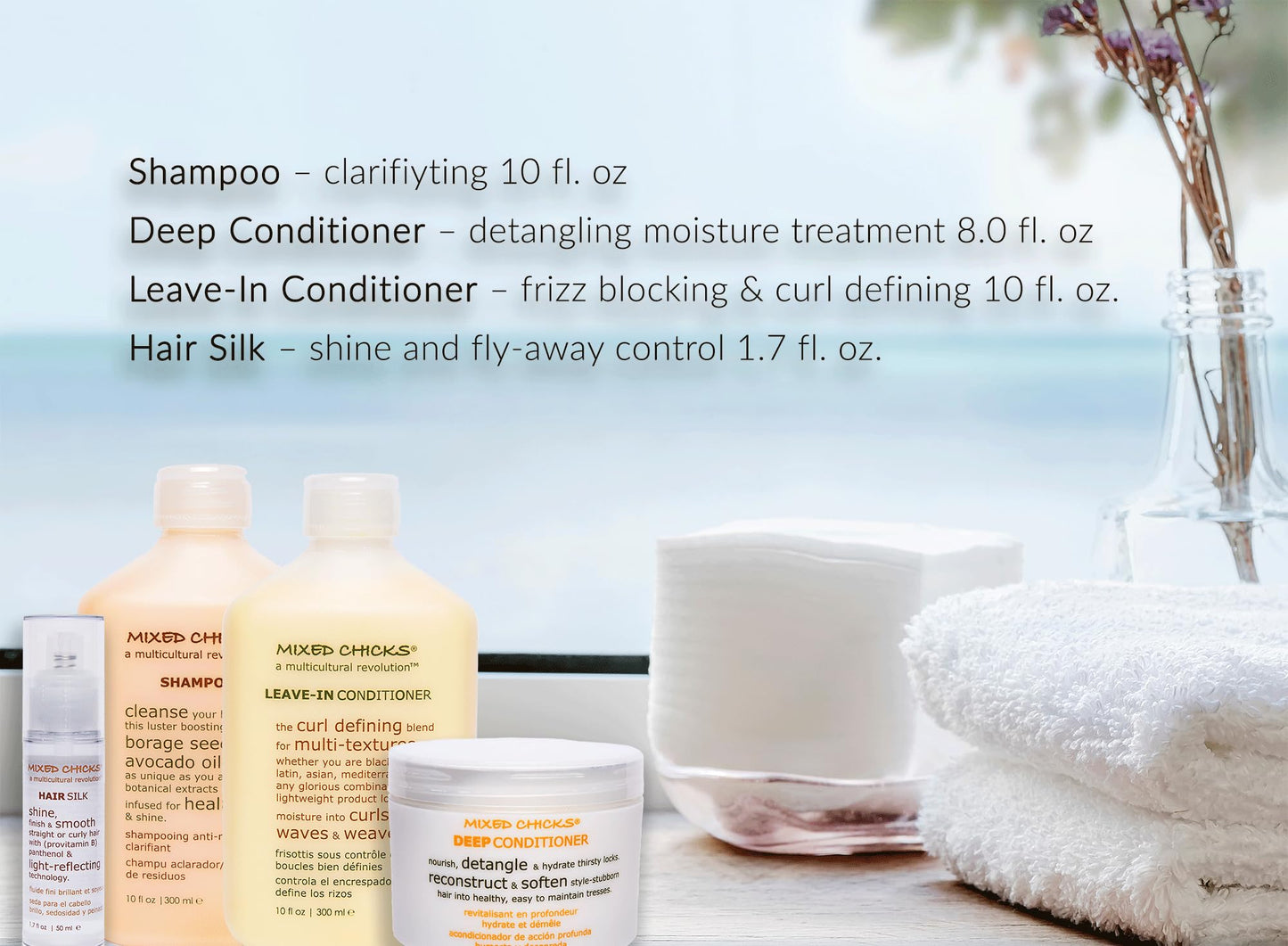 Lavender Mixed Chicks Quad Pack - Shampoo 10 fl. oz., Deep Conditioner, 8.0 fl. oz., Leave-In Conditioner, 10 fl. oz., Hair Silk, 1.7 fl. oz