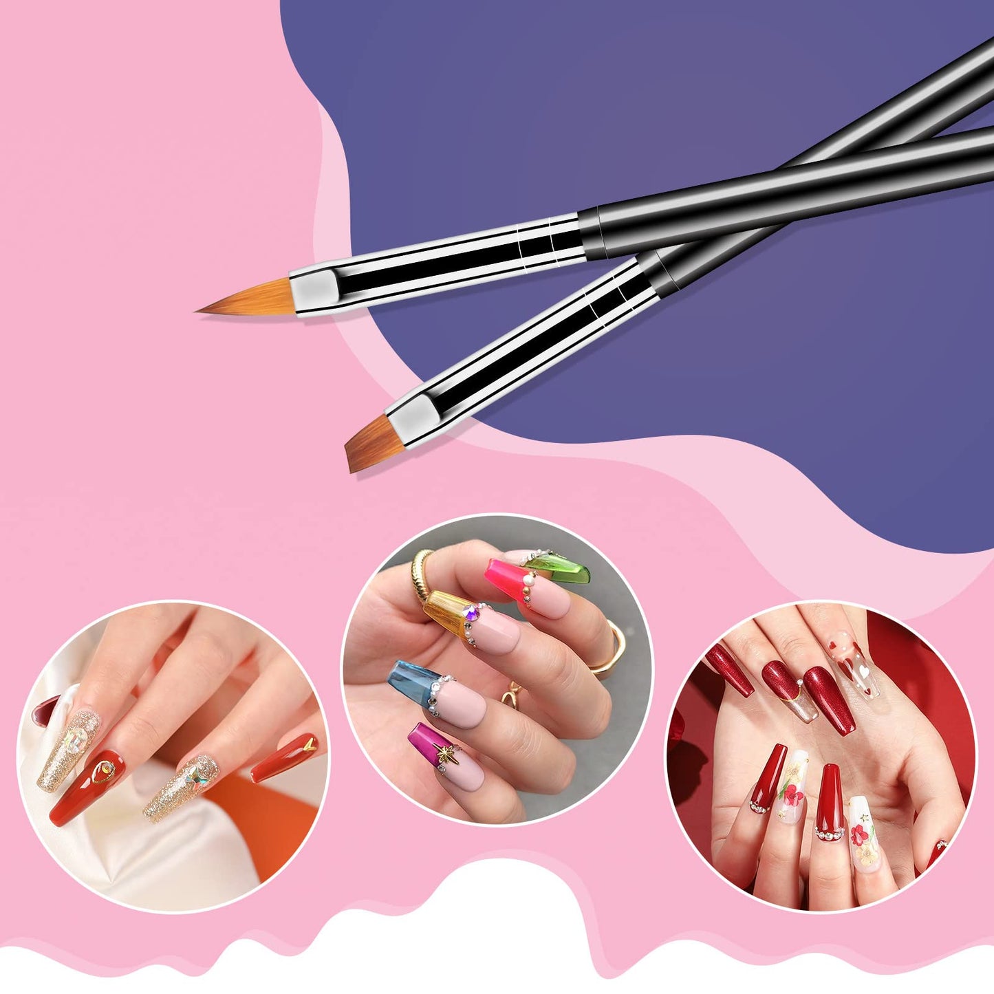 Light Pink Artdone Nail Dotting Tools 6PCS Double-ended Nail Art Brushes Kit Nail Art Gel Polish Liner Brushes Design Pen For Nail Drawing And Nail Paint Brushes Small Detail Brushes