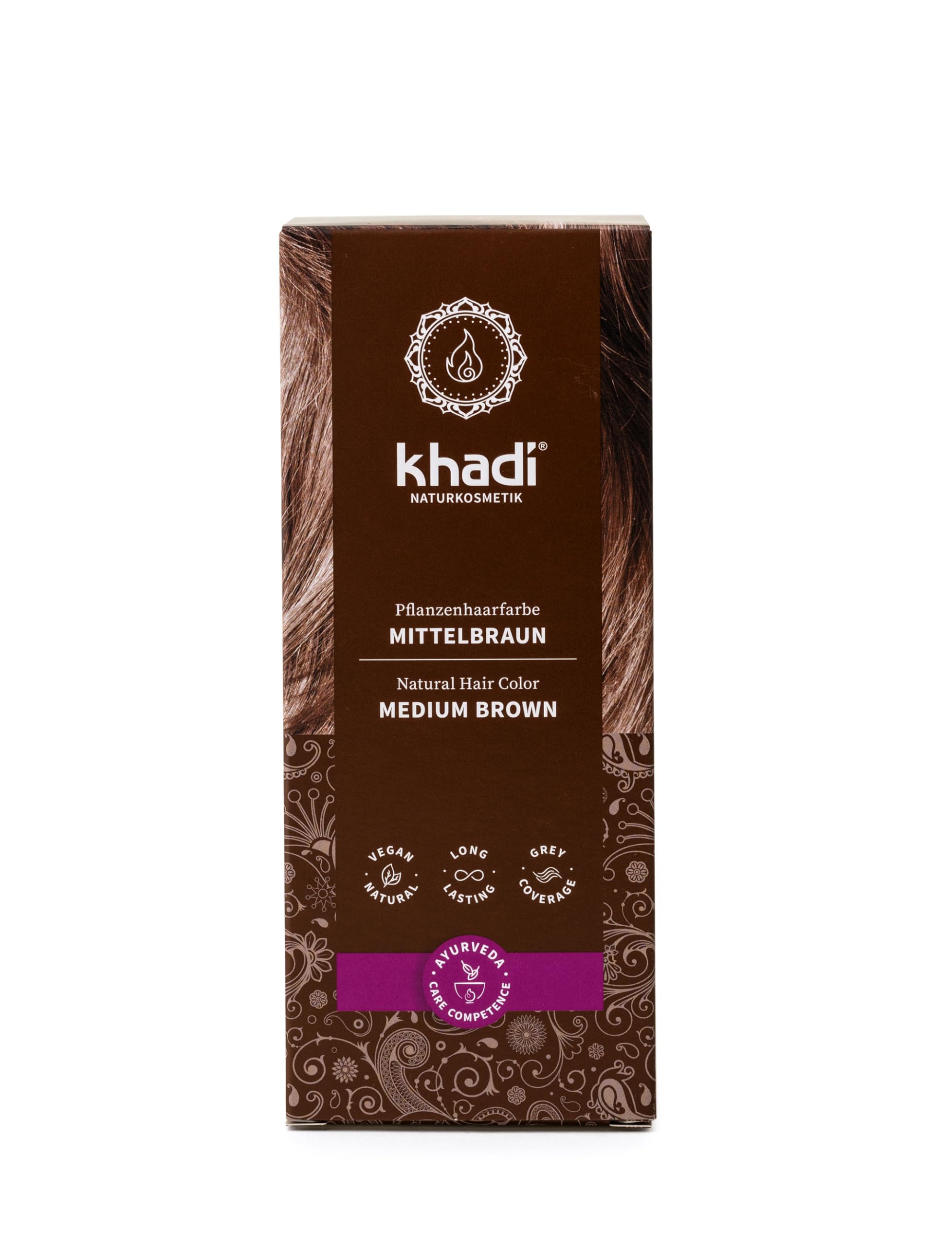 Black khadi MEDIUM BROWN Natural Hair Color - Hair dye for lively, warm cinnamon brown to strong, deep medium brown - 100% plant-based - 3.5 oz
