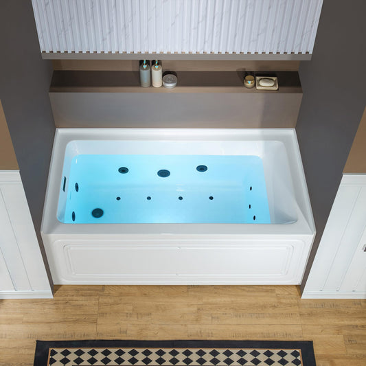 Dark Slate Gray WOODBRIDGE 60" x 32" Alcove Acrylic Rectangular Whirlpool and Air Heated Tub in White with Left Drain, Matte Black Finish Trim and Drain Kit Included, DF606-L-MB02