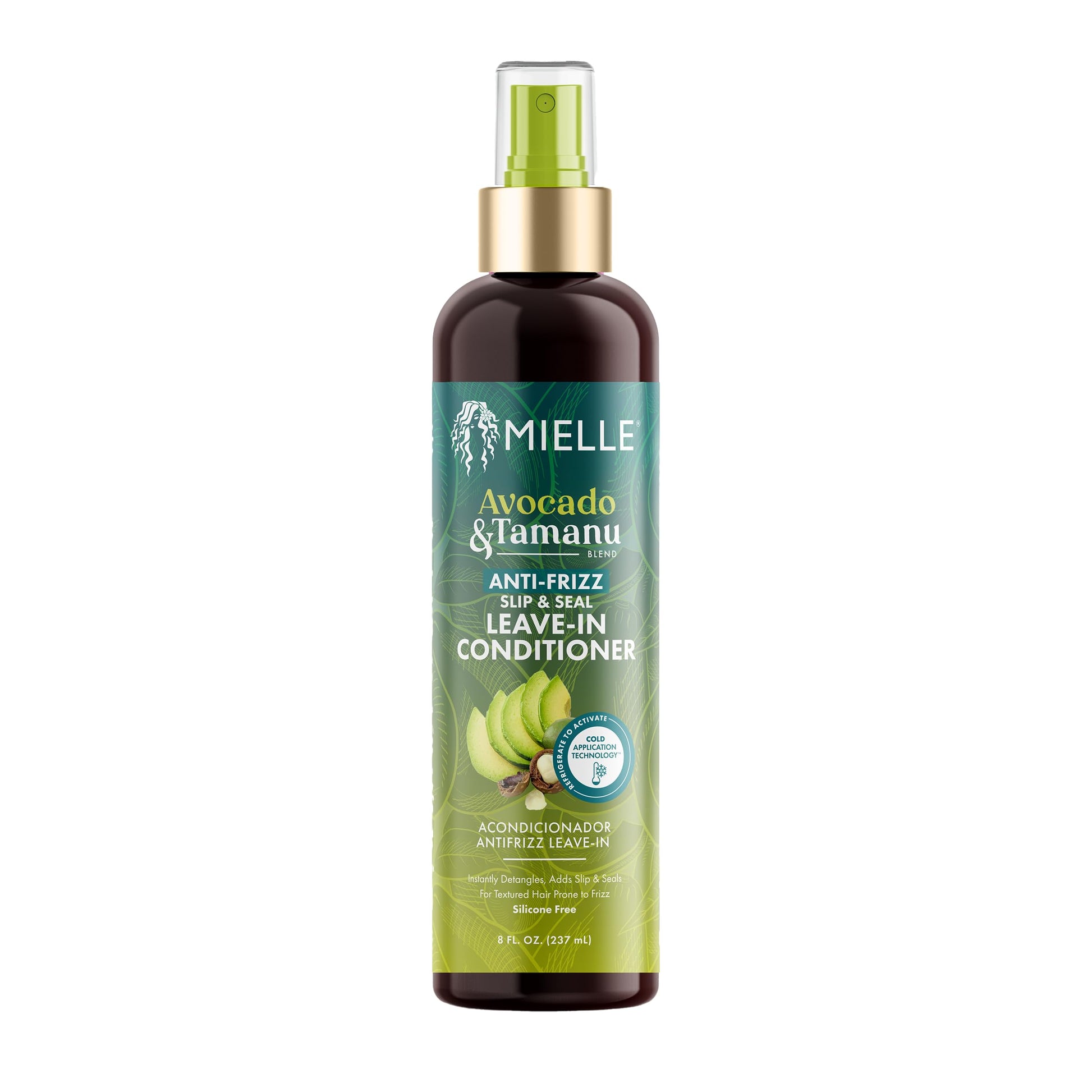 White Smoke Mielle Organics Avocado & Tamanu Hair Leave In Conditioner Spray for Frizz Control - Smoothing Detangler & Anti Frizz Treatment for Dry, Damaged Styles - Nourishes Scalp for Soft, Shiny Strands - 8 oz