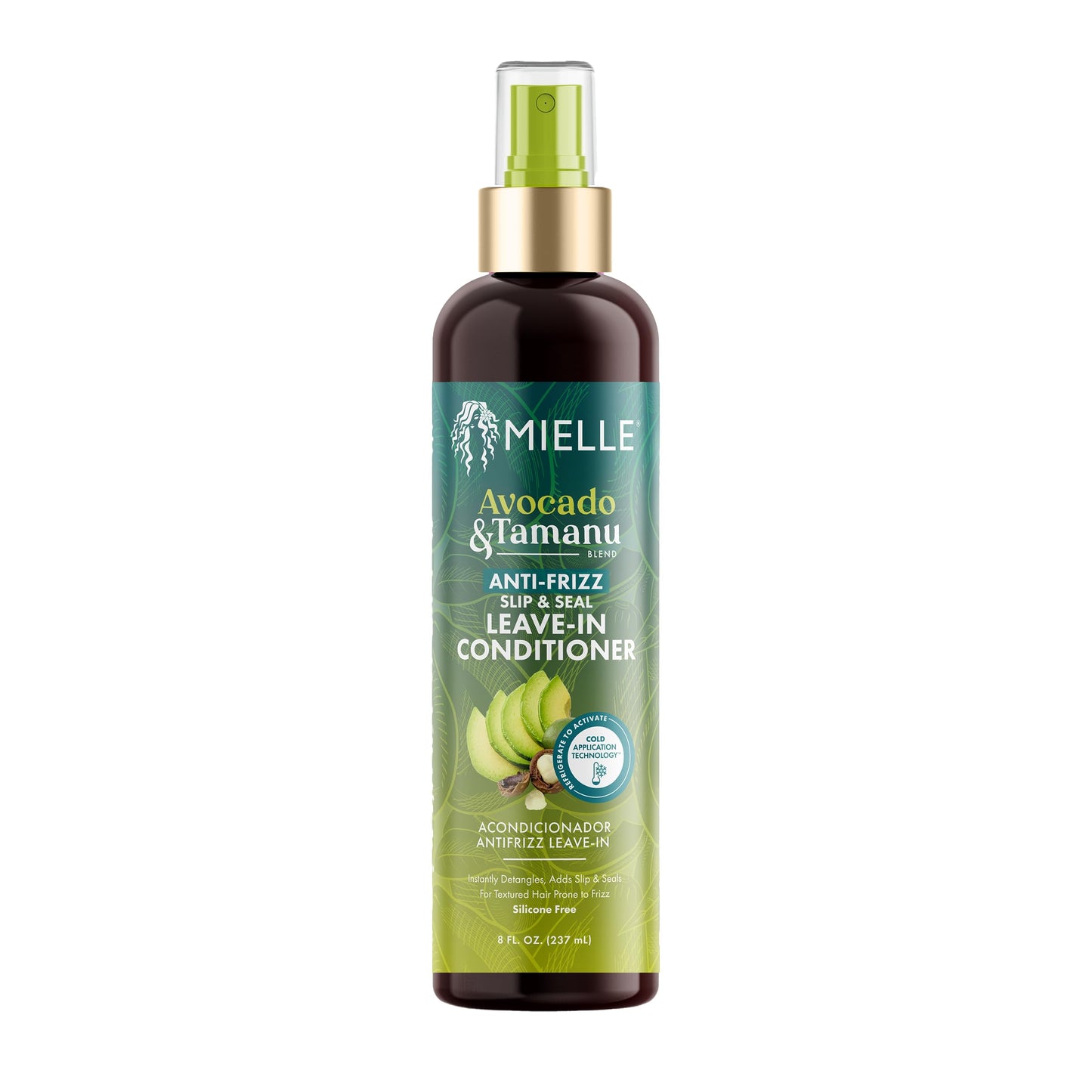 White Smoke Mielle Organics Avocado & Tamanu Hair Leave In Conditioner Spray for Frizz Control - Smoothing Detangler & Anti Frizz Treatment for Dry, Damaged Styles - Nourishes Scalp for Soft, Shiny Strands - 8 oz