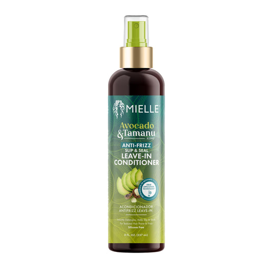White Smoke Mielle Organics Avocado & Tamanu Hair Leave In Conditioner Spray for Frizz Control - Smoothing Detangler & Anti Frizz Treatment for Dry, Damaged Styles - Nourishes Scalp for Soft, Shiny Strands - 8 oz
