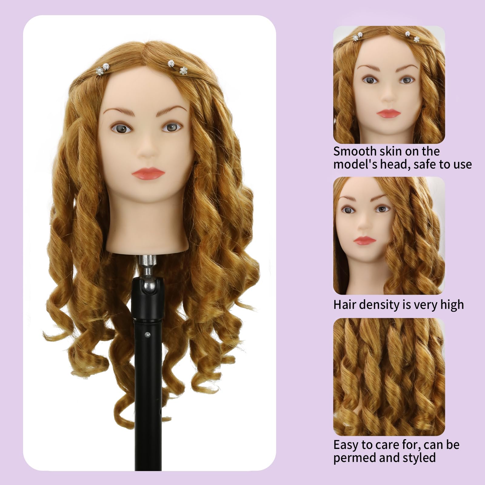 White Smoke Mannequin Head Human Hair With 70% Real Human Hair Mannequin Head Human Hair 22inch Hairdresser Practice Training Head Cosmetology Manikin Doll Head (make-uped#27 Blond)