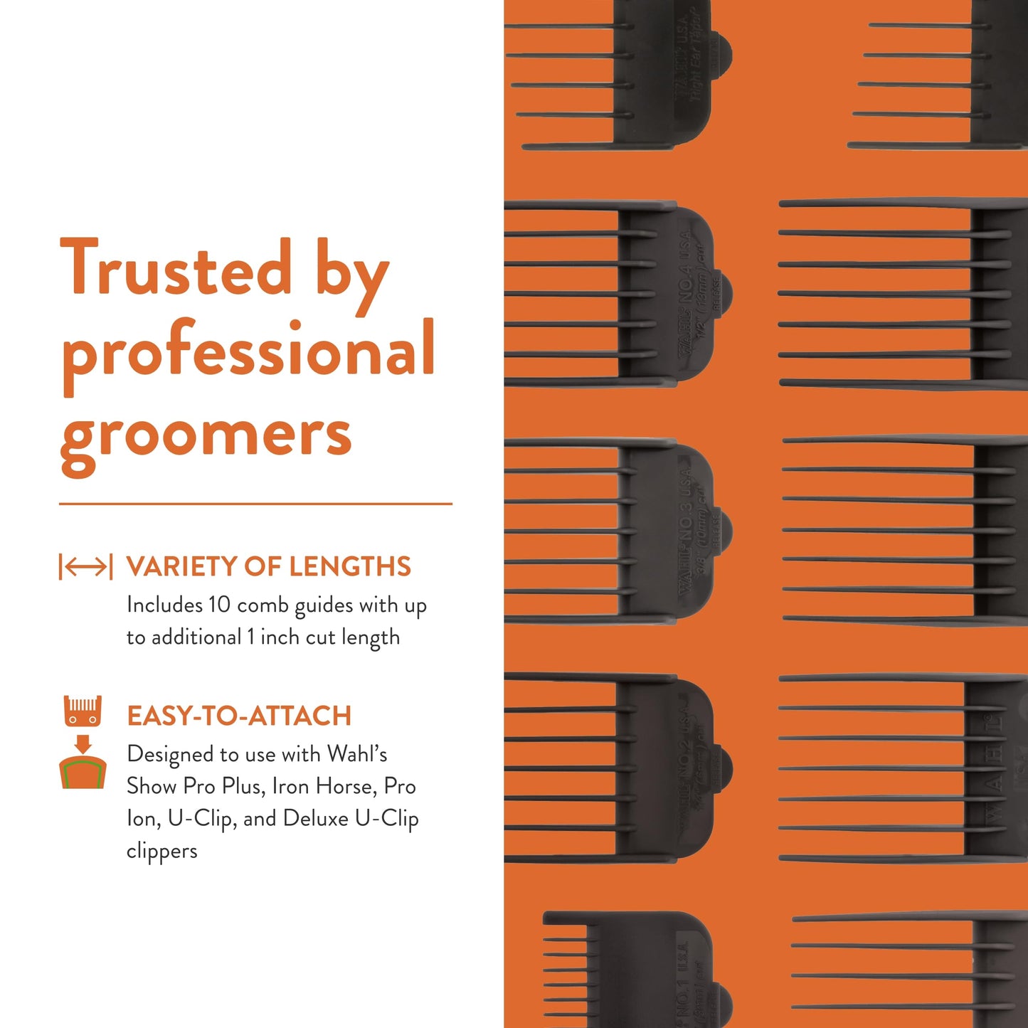 White Smoke WAHL Professional Animal Attachment Guide Comb 10-Pack Grooming Set (Fits only with Wahl's Show Pro Plus, Color Groom, Stable Grip, Iron Horse, Pro Ion, U-Clip, & Deluxe U-Clip Clippers) (3173-500)