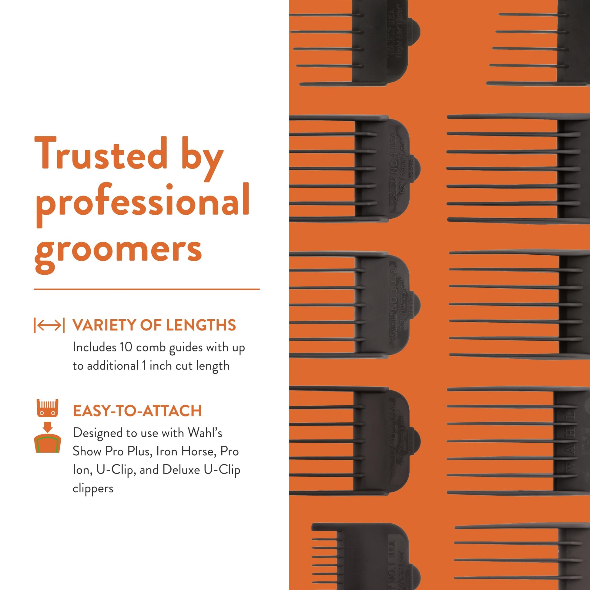 White Smoke WAHL Professional Animal Attachment Guide Comb 10-Pack Grooming Set (Fits only with Wahl's Show Pro Plus, Color Groom, Stable Grip, Iron Horse, Pro Ion, U-Clip, & Deluxe U-Clip Clippers) (3173-500)