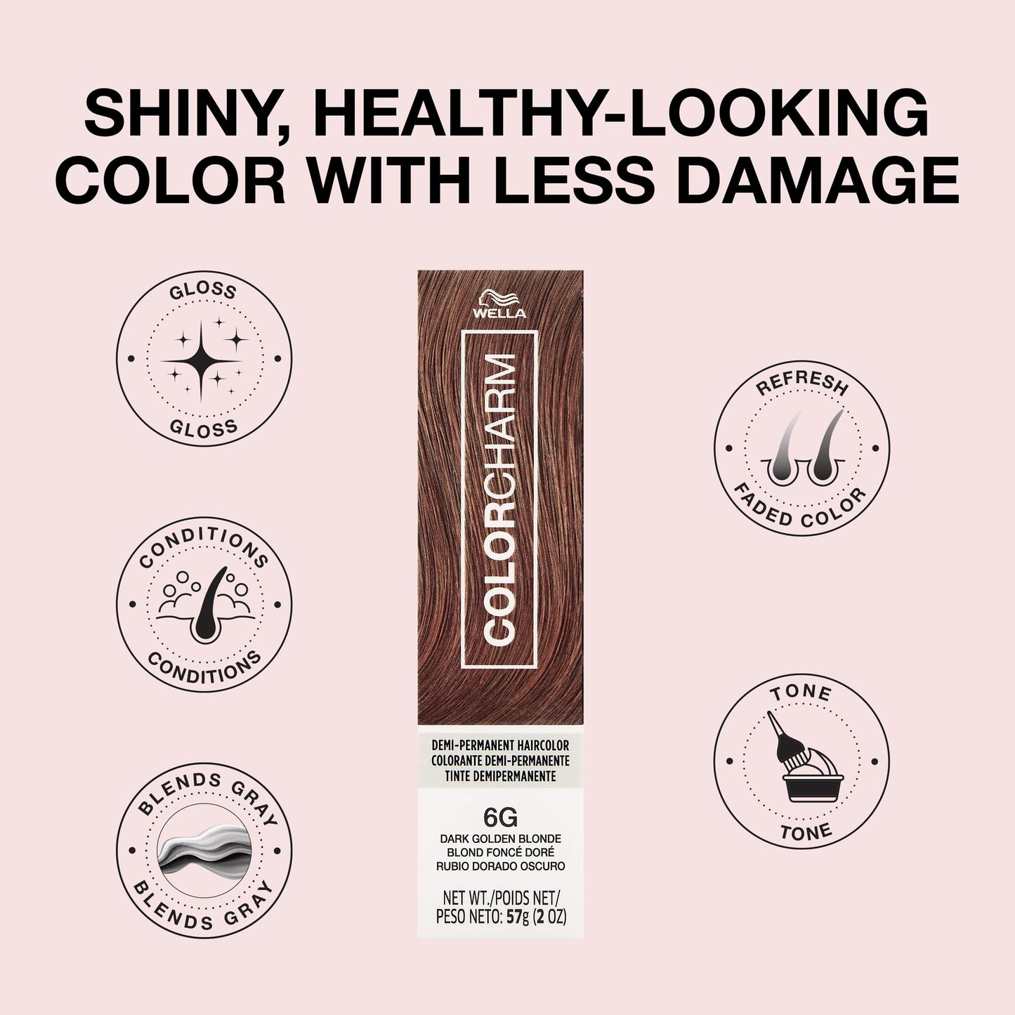 Misty Rose COLORCHARM Demi Permanent Hair Color, 6G Dark Golden Blonde, Gloss, Refresh & Tone, 2 Fl Oz