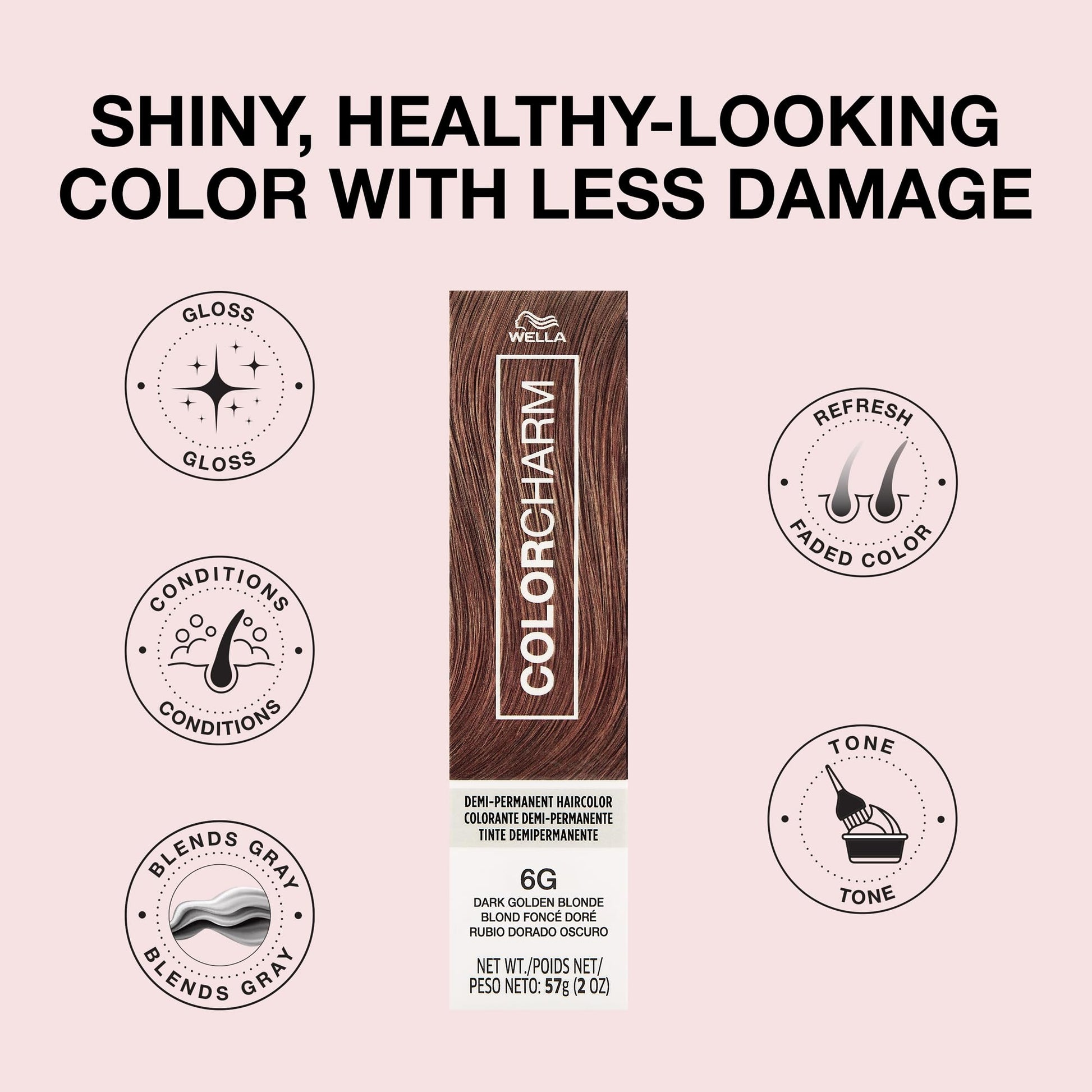Misty Rose COLORCHARM Demi Permanent Hair Color, 6G Dark Golden Blonde, Gloss, Refresh & Tone, 2 Fl Oz