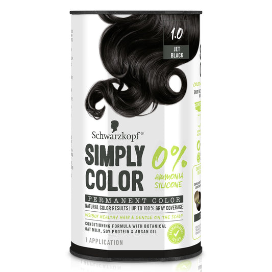 Lavender Schwarzkopf Simply Color Permanent Hair Dye, 1.0 Jet Black, Long-Lasting with Nourishing Ingredients, No Ammonia or Silicone, All Hair Types