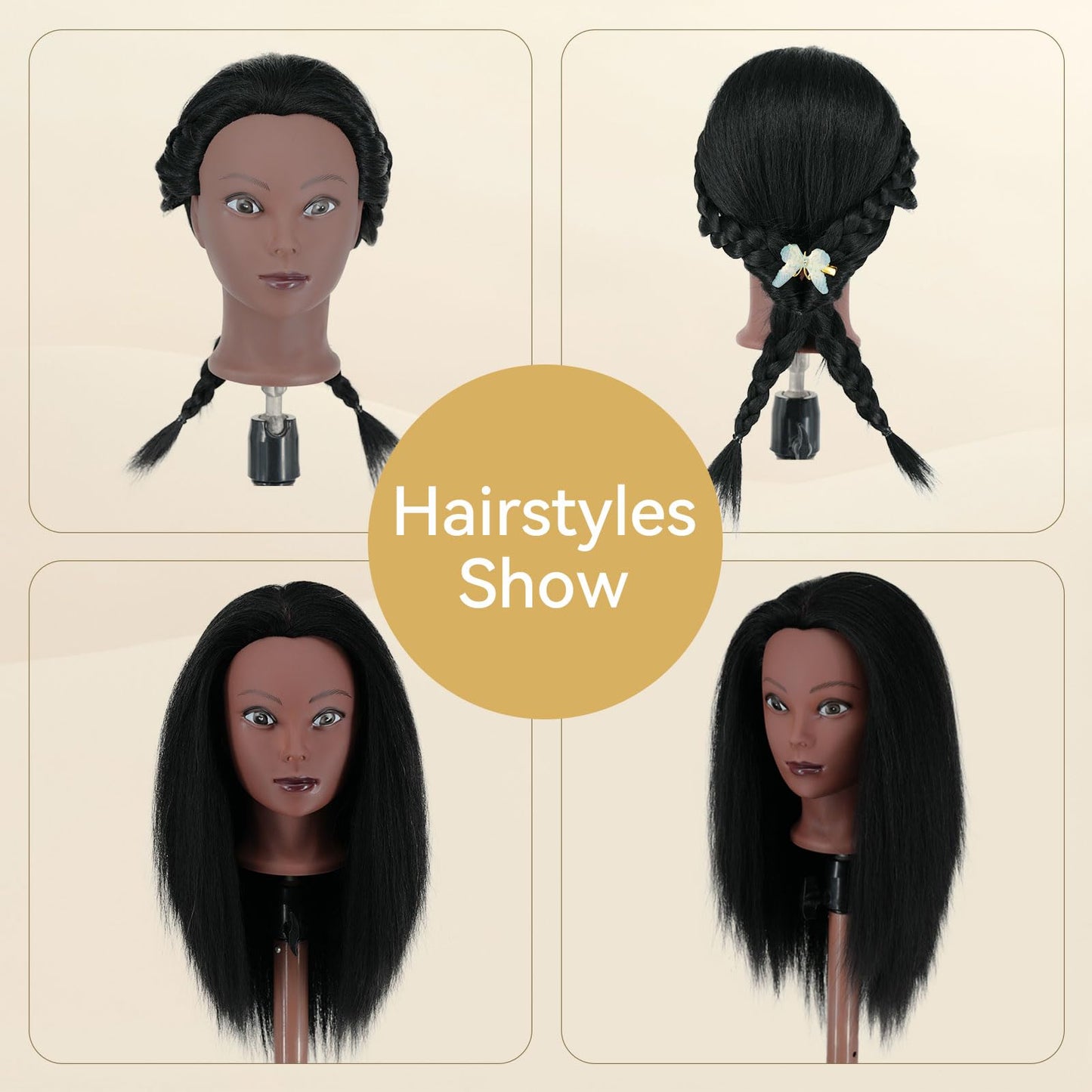 Antique White Mannequin Head with Human Hair 16'' Cosmetology Manikin Doll Head with 100% Real Human Hair Trainning Head for Hairdresser Practice Braiding Hair Styling with Clamp Stand