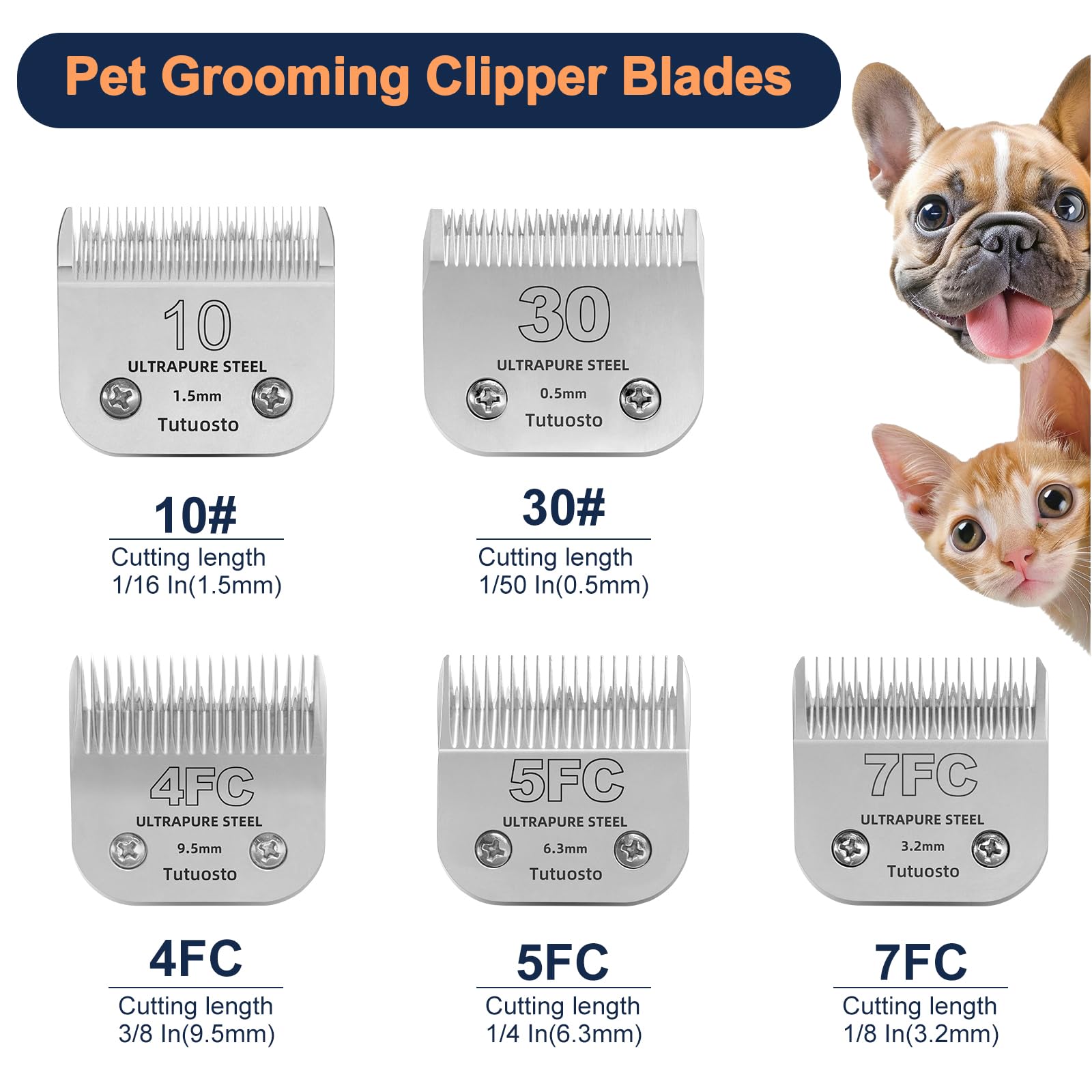 White Smoke Tutuosto 10# Clipper Blades Pet Grooming Clipper Replacement Blades Detachable Blade Compatible with andis/wahl/Oster Dog Clippers 3PCS