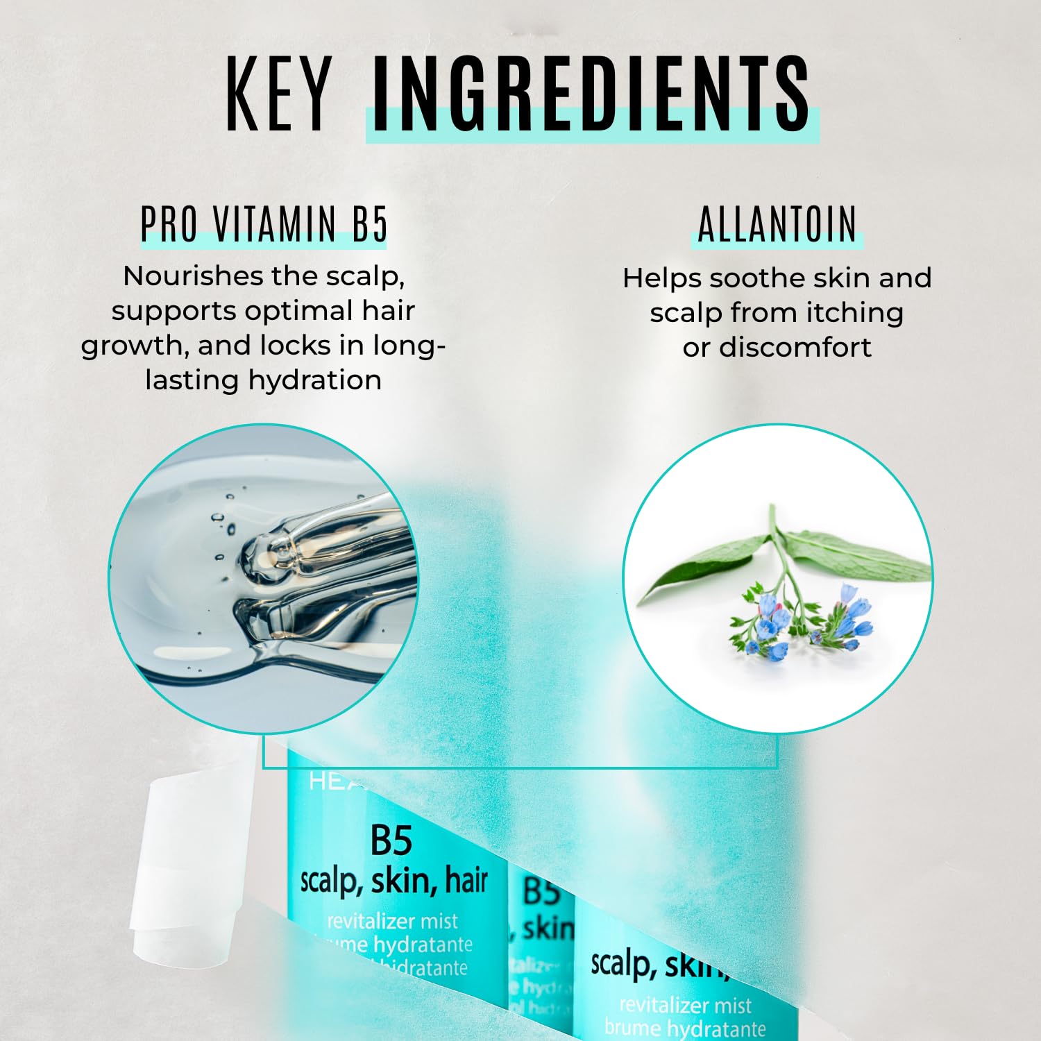Light Gray Malibu C Vitamin B5 Scalp, Skin and Hair Revitalizer Mist - Multi-Use Hydrating Mist Enriched with Allantoin to Help Soothe Skin, Restore Moisture and Improve Scalp Protection (8 oz)