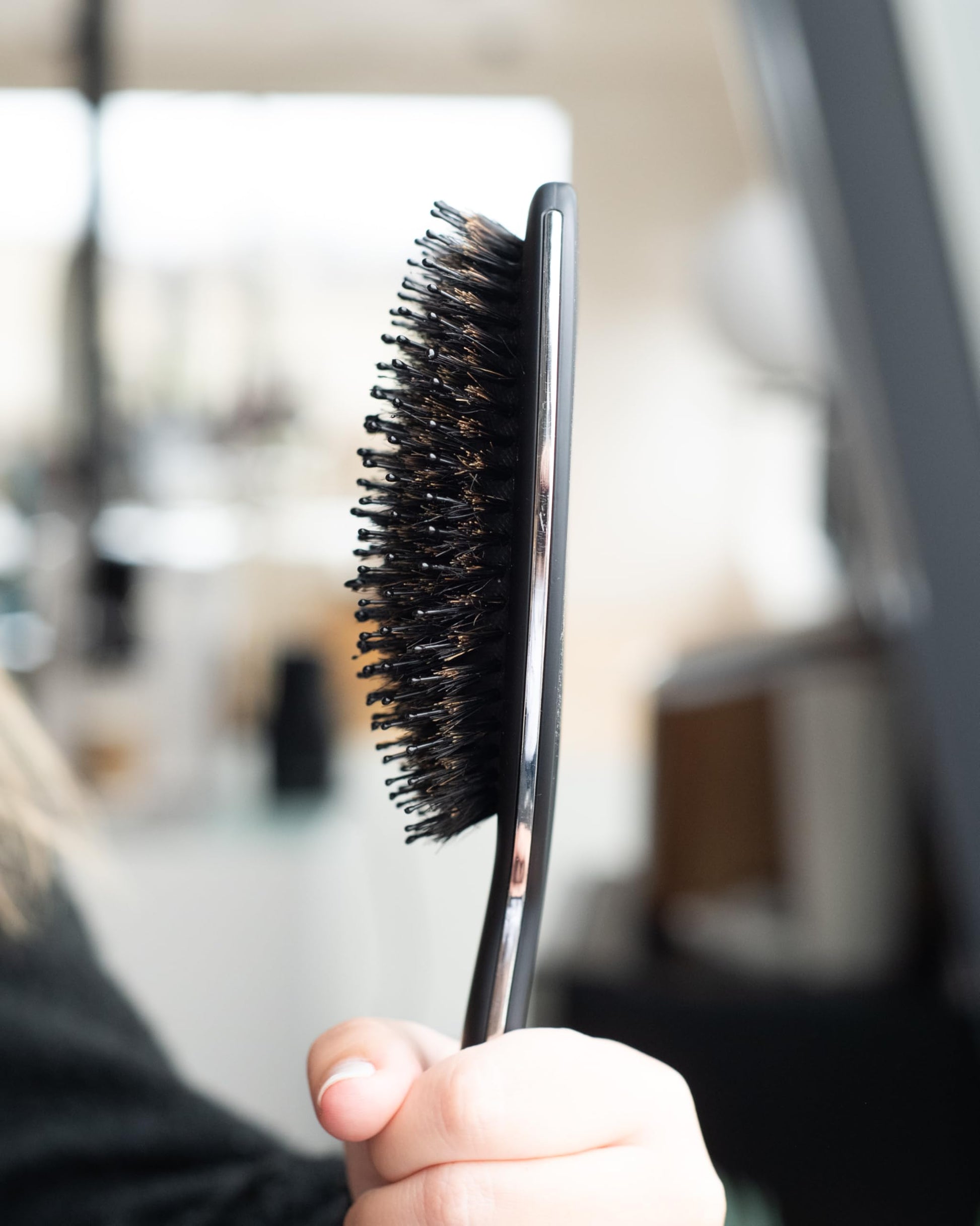 White Smoke FRAMAR Soft Boar Bristle Hair Brush For Women – Boars Hair Brush For Women, Boar Brush For Fine Hair, Hairbrush For Fine Hair, Soft Bristle Brush For Slick Back, Volume and Shine - Black