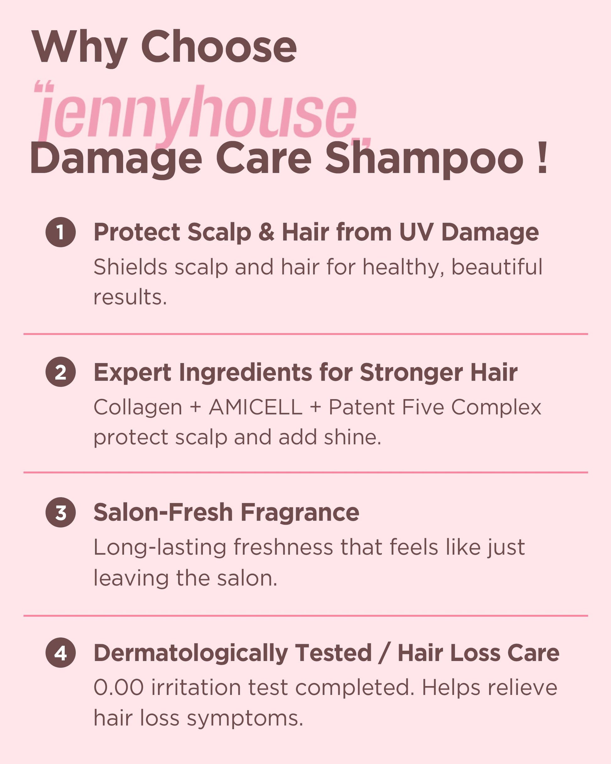 Misty Rose JENNYHOUSE Salon Therapy Damage Care Shampoo - Korean Beauty Hair Strengthening Nourishing with Collagen, Panthenol - Floral Scent - Healthy Scalp & Hair Care, 16.9 fl.oz