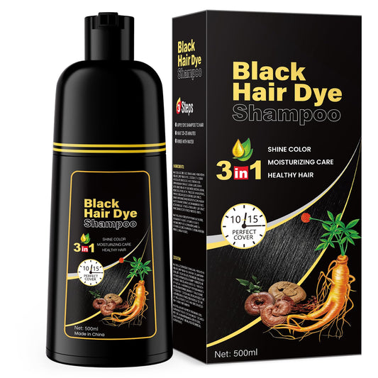 Black IIIMEIDU Hair Dye Shampoo for Gray Hair Coverage, 3 in 1 Natural Black Dye for Women Men, 500ml