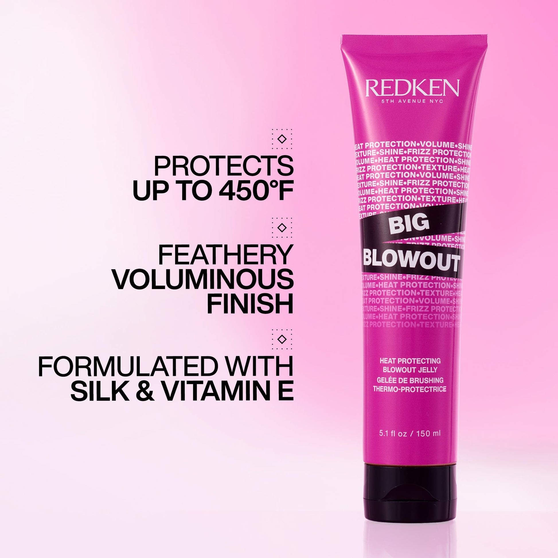 Lavender Blush Redken Big Blowout Heat Protectant Gel - Provides All-Over Volume & Movement, Hair Shine & Frizz Control, Blowdry Gel For All Hair Types, 5.1 Fl Oz