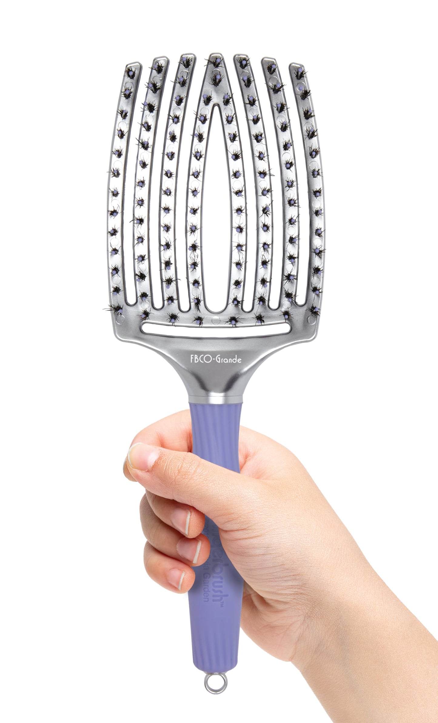 White Smoke Olivia Garden Fingerbrush Combo Curved and Vented Paddle Brush for Blow Drying - Ionic and 100% Boar Bristles - For All Hair Types, Grande