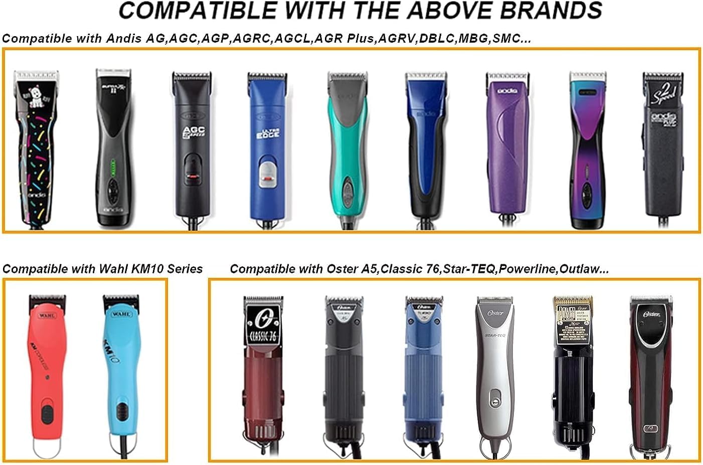 White Smoke Professional Detachable Replacement Blades Set,Cut Length,Compatible with Andis AGC,BDC,BGC,MBG Series/Oster Classic 76/Star-Teq/Power-Teq/A5 Clipper (7PACK) Golden