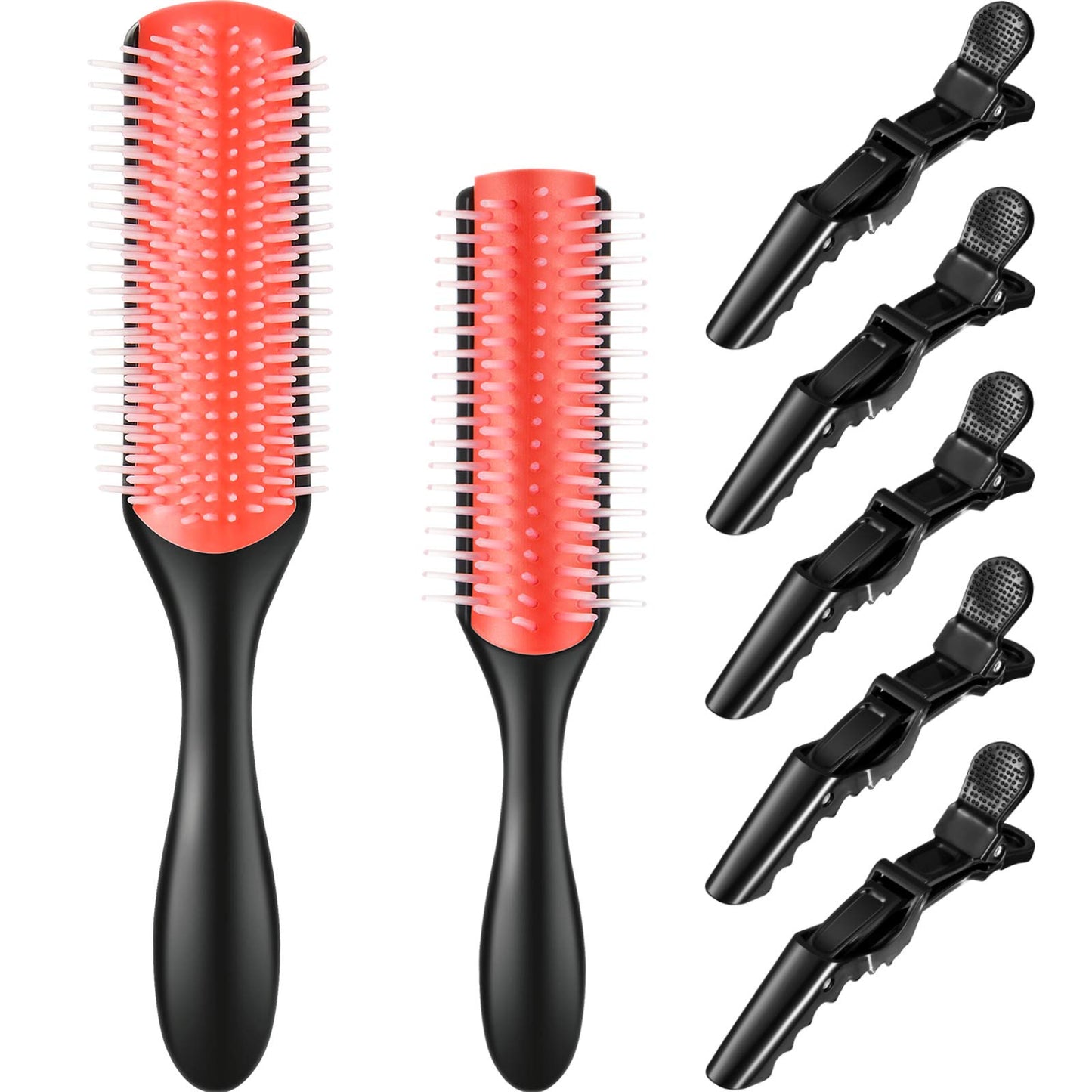 White Smoke Patelai 7-Piece Nylon Bristle Curly Hair Brush Set: Curly Hairs Detangling Brushes, Travel Brush, Hair Clips for Shaping and Defining Curls