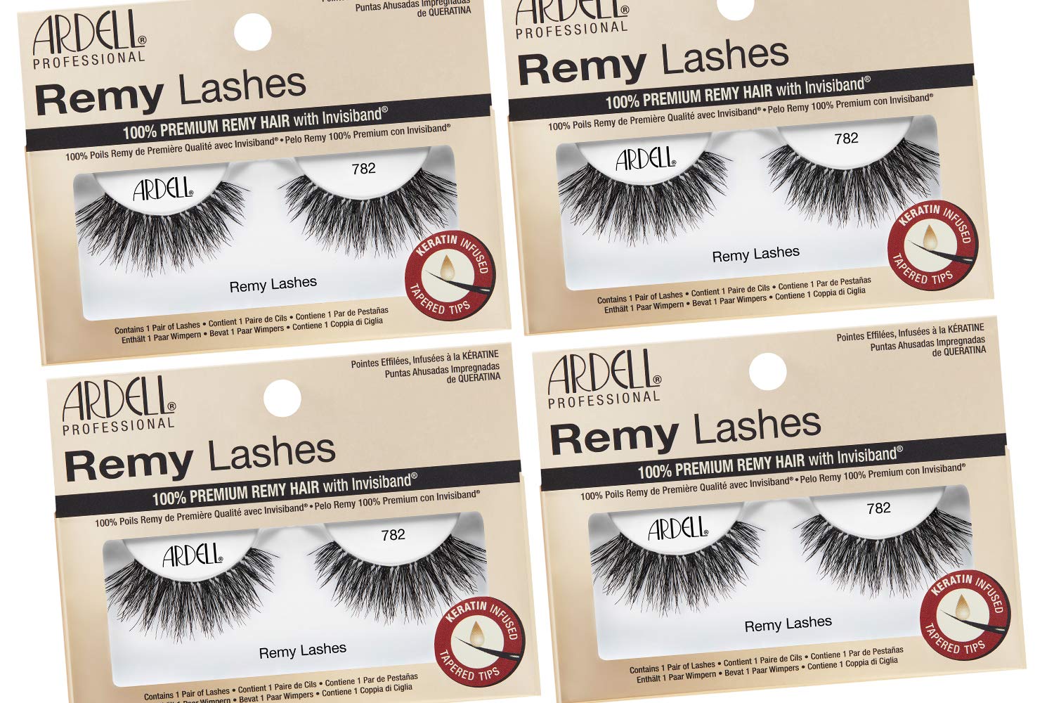 Gray Ardell Remy Lashes 782, Premium Grade Remy Hair False Lashes with Invisiband, 4 Pairs