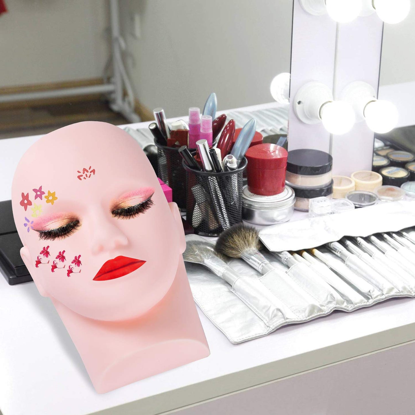 White Smoke Yephets Pro Training Mannequin Flat Head Practice Make Up Eye Lashes Eyelash Extensions,Practice Training Head Manikin Cosmetology Mannequin Doll Face Head