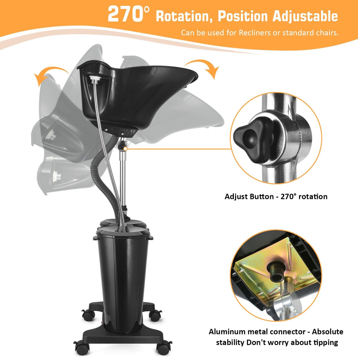 White Smoke Rechargeable Portable Shampoo Bowl with Electric Pump, Adjustable Portable Hair Washing Station with 2 Tanks and Drain Hoses, Basin Height Portable Salon Sink for Home Barber Use