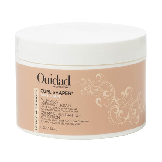 Tan Ouidad Curl Shaper Take Shape Plumping Defining Cream 8oz | Volumizing Styling Formula for Loose Waves Medium Thick Hair | Lightweight Frizz Control Enhancer Soft Hold Texture Booster