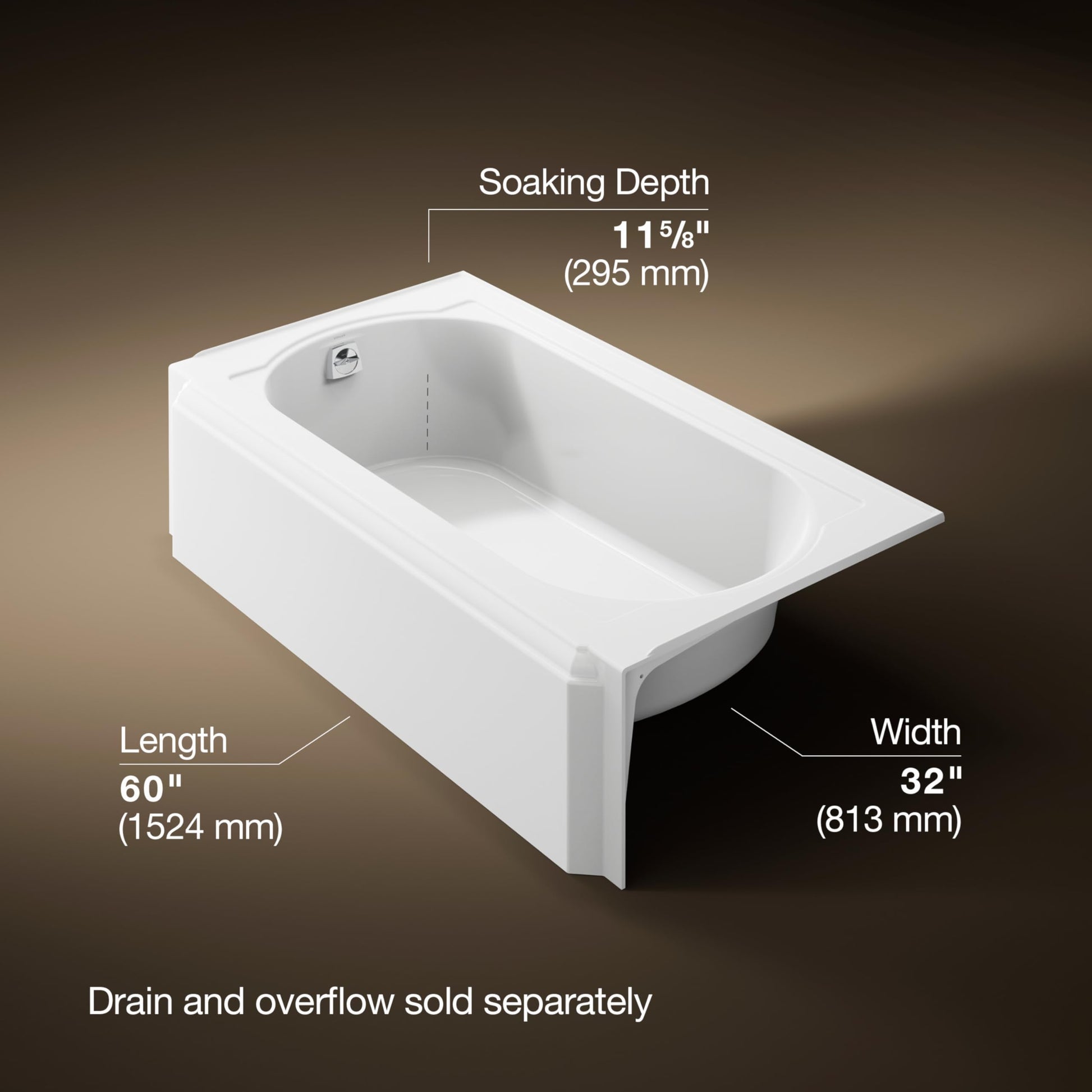 Black KOHLER K-721-0 Memoirs 60" x 33-3/4" Alcove Cast Iron Bathtub with Left-Hand Drain and Itegral Flange, Safeguard Slip-Resistant Surface, White
