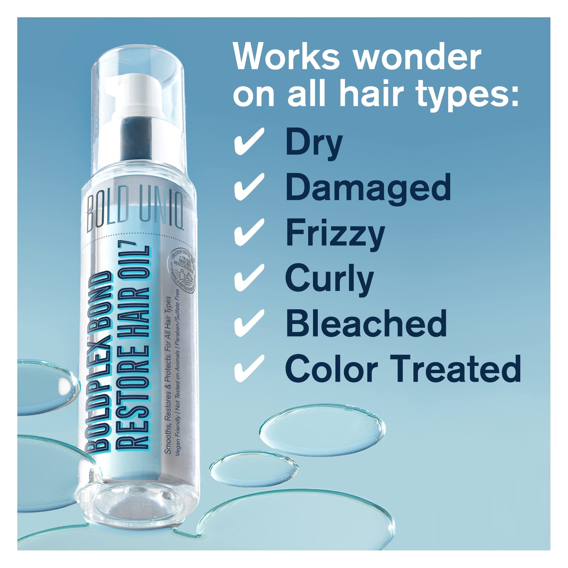 Light Blue Boldplex 7 Hair Oil for Dry & Damaged Hair - Adds Shine, Strengthens, Smooths Split Ends & Frizz, Moisturizes & Nourishes. Weightless Hair Treatment Oil For Curly, Frizzy & Coarse Hair - 3.38 FlOz