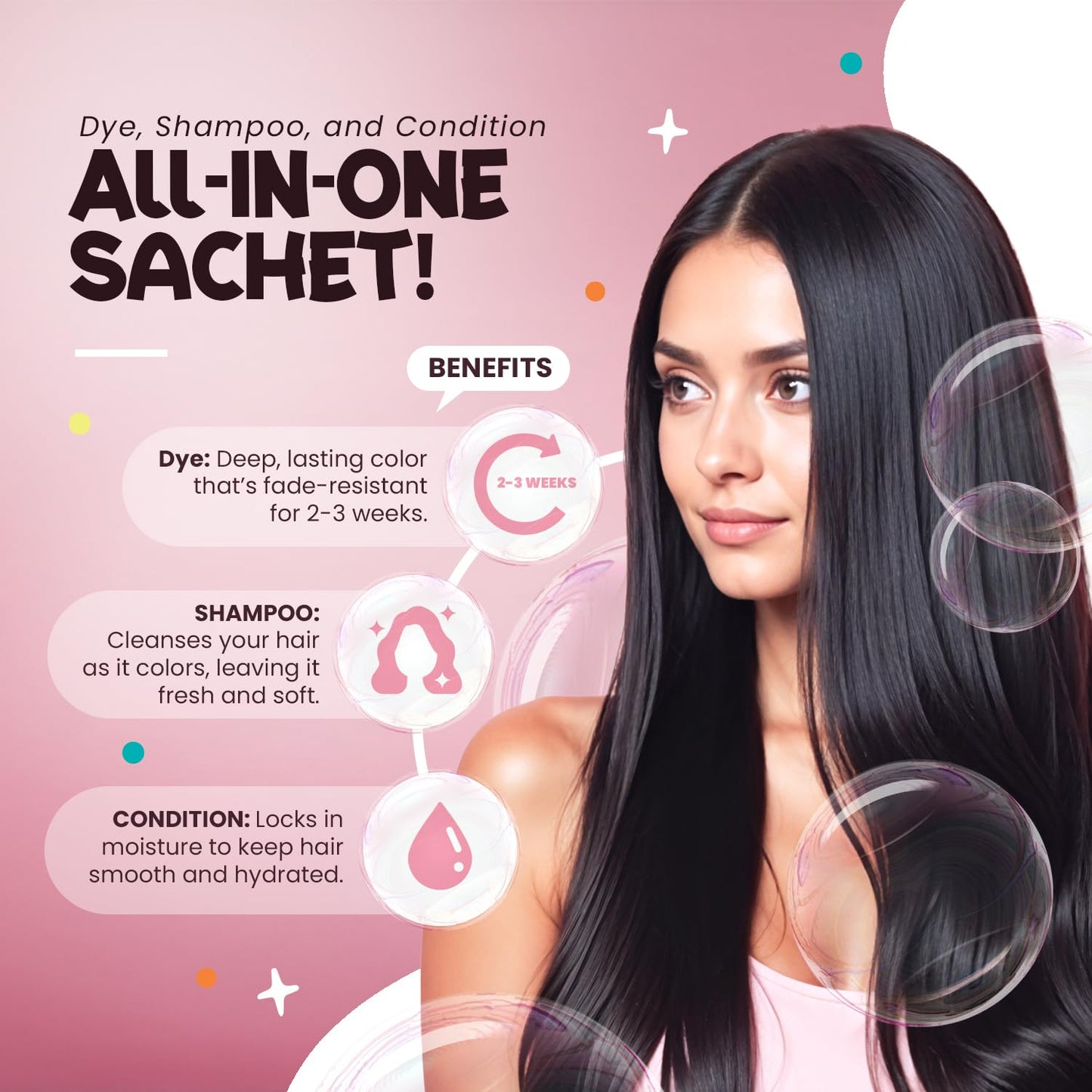 Light Gray Herbishh Bubble Foam Hair Dye Shampoo, 3 in 1 Dye for 100% Grey Coverage, Permanent & Instant Hair Coloring for Men & Women, Long-lasting & Travel-friendly, Ammonia-free, 10 Sachet x 24 ml (Black)