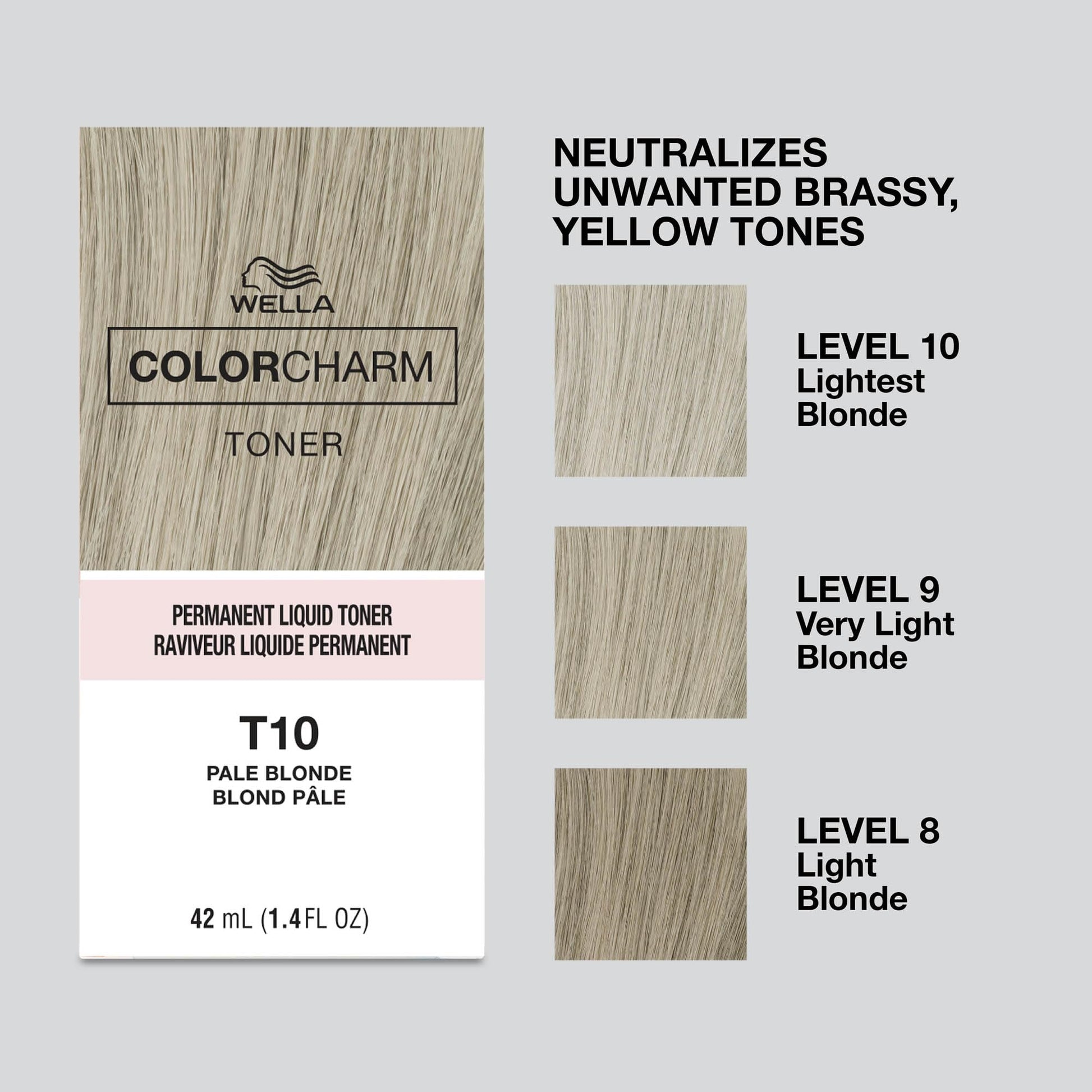 Light Gray COLORCHARM Permanent Liquid Toners | Neutralize Brass | Free of Parabens | Vegan | T10 Pale Blonde | 1.4 Fl Oz