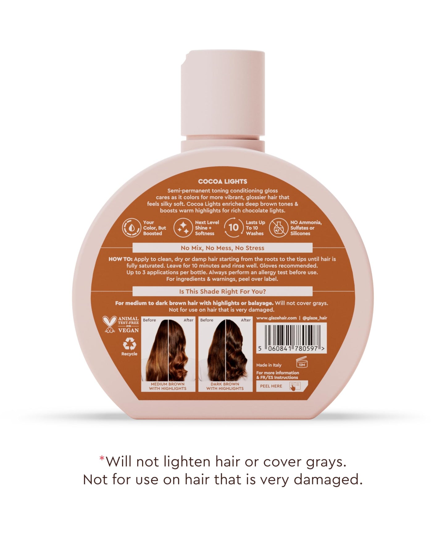 White Smoke Glaze Super Gloss Color Conditioning Gloss – Cocoa Lights for Medium to Dark Brown Hair with Highlights – Rinse Out Semi-Permanent Hair Gloss that Enhances Color and Boosts Shine & Hydration