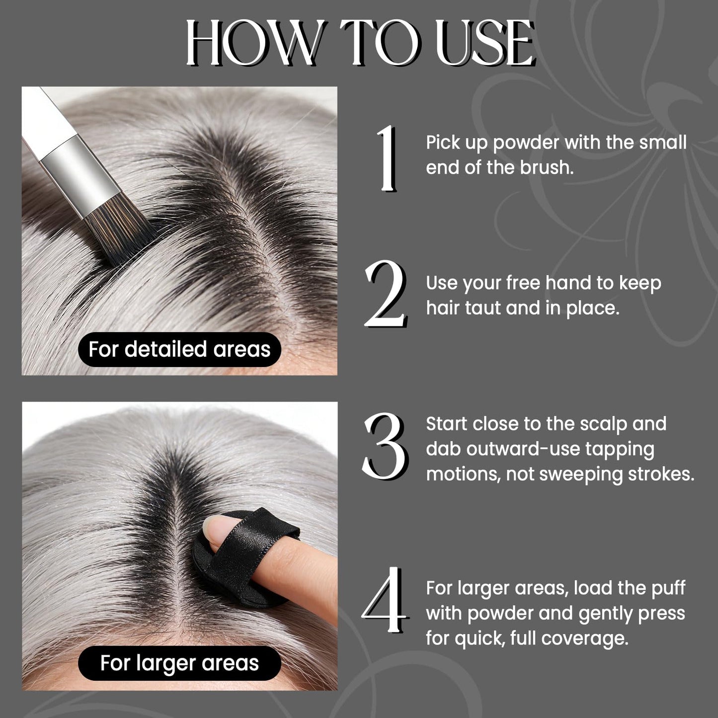 Dim Gray Comdian Hairline Powder for Women and Men, 3 Color Root Touch Up Hair Color Powder for Gray Coverage, Thinning Hair and Bald Spot, Black