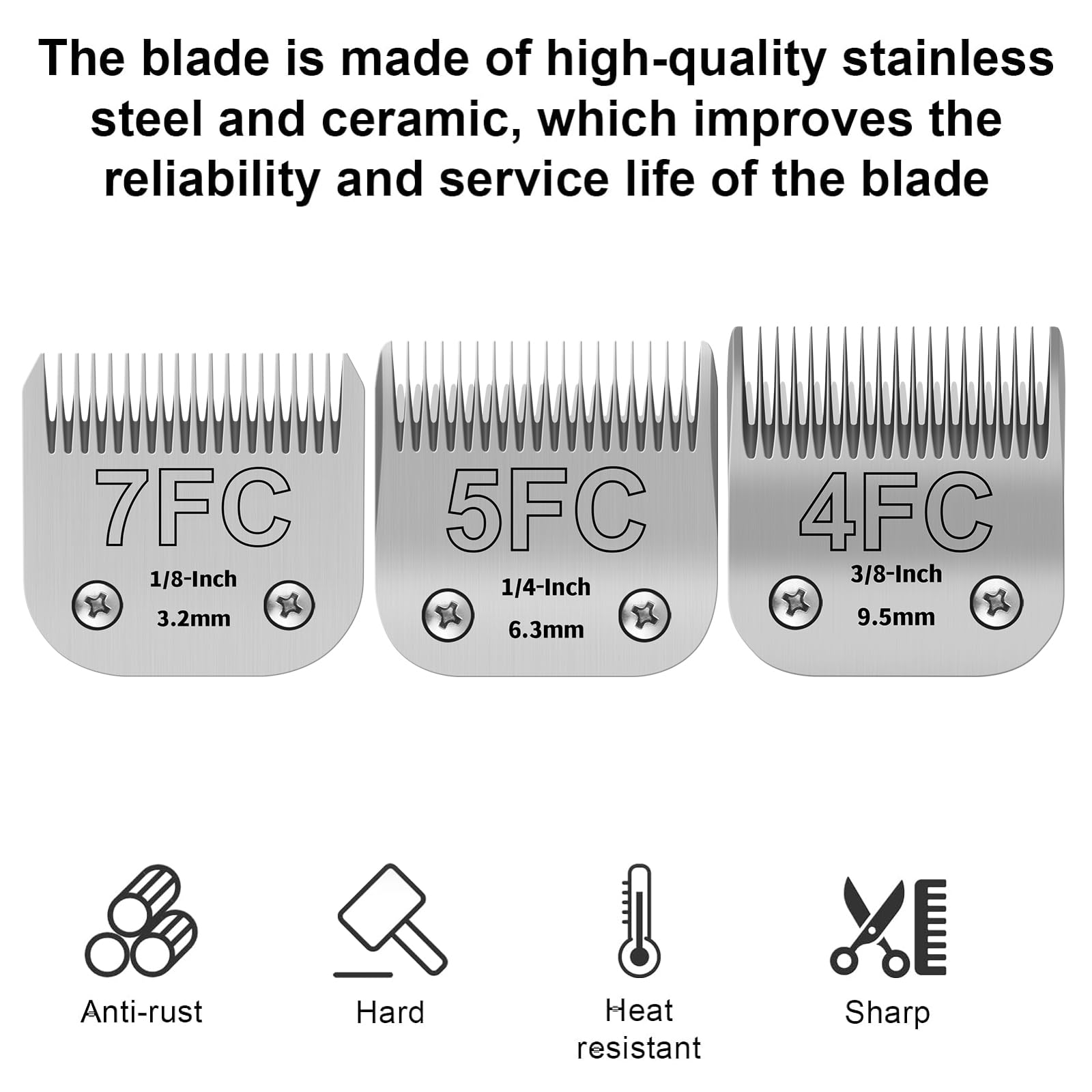 White Smoke HONGNAL 3PACK Dog Grooming Clipper Replacement Blades Compatible with Andis Pet Clipper/Oster A5/Wahl KM Series Dog Clipper,Ceramic Blade & Stainless Steel Blade (4FC+5FC+7FC)