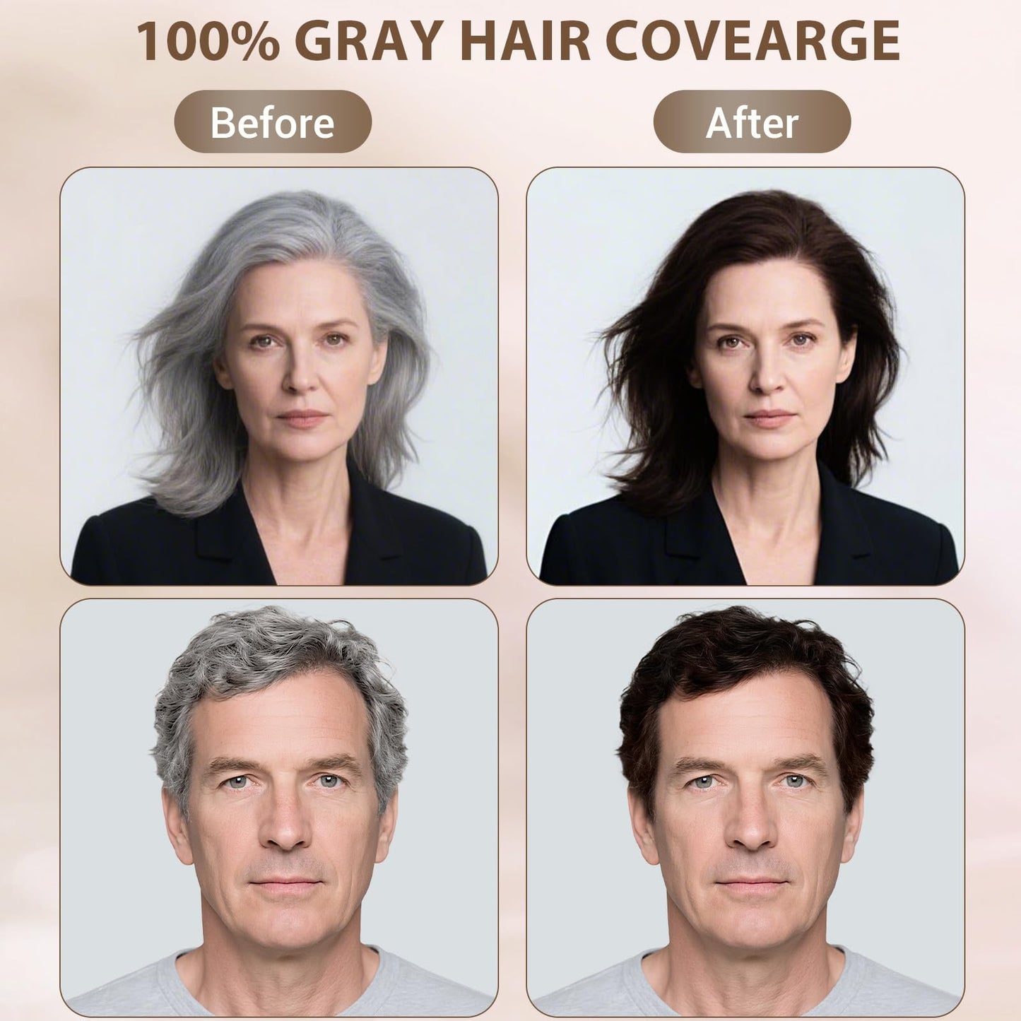 Light Gray Farndu Dark Brown Hair Dye Shampoo for Women Men, 3 in 1 Hair Color Shampoo Dye for Grey Hair Coverage Champu Para Canas Mujer