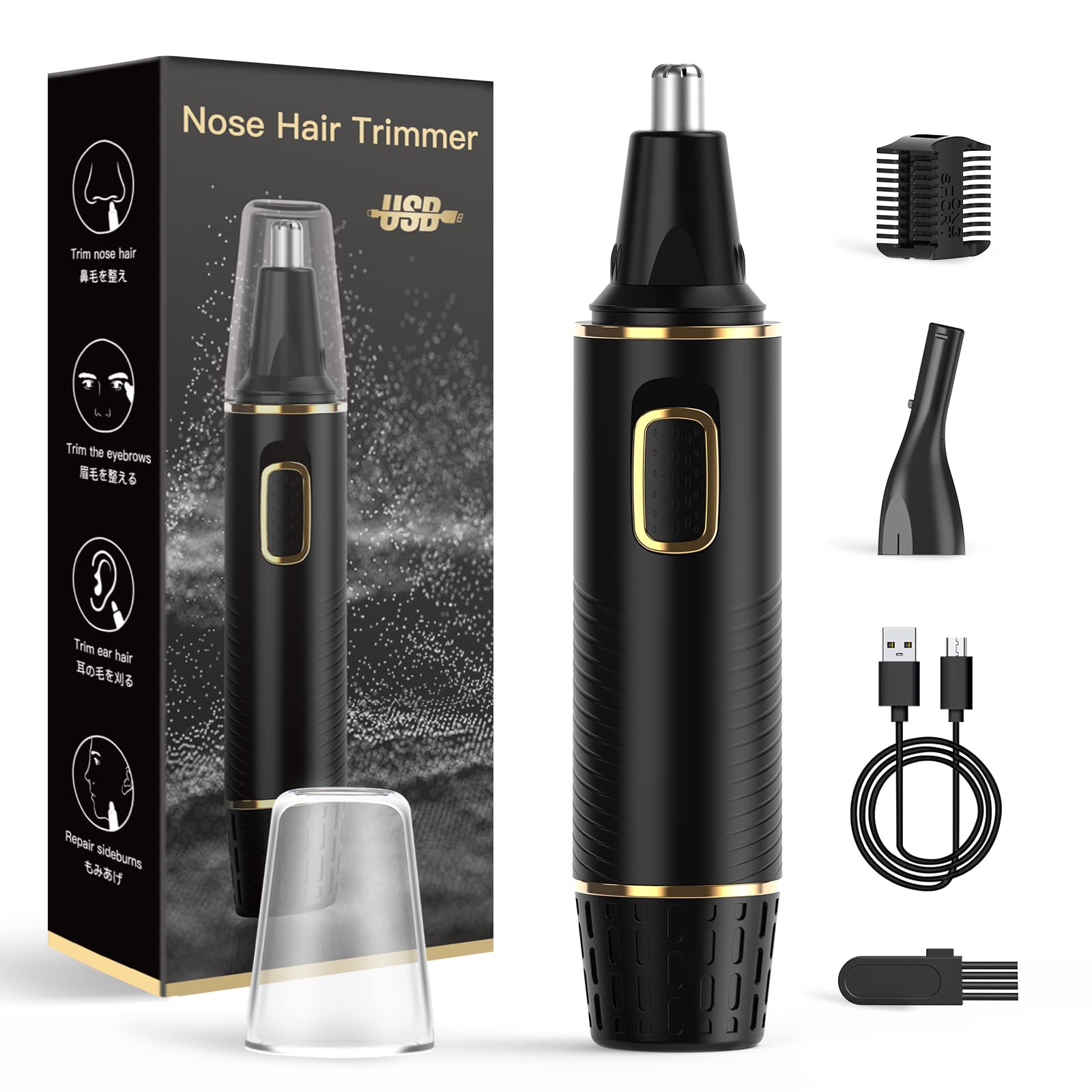 White Smoke XOOMRSCP Nose Hair Trimmers for Men，Rechargeable Hair Trimmer 2 in 1 Painless Multifunctional Ear and Nose Hair Trimmer with IPX7 Waterproof Dual Edge Blades (Black)