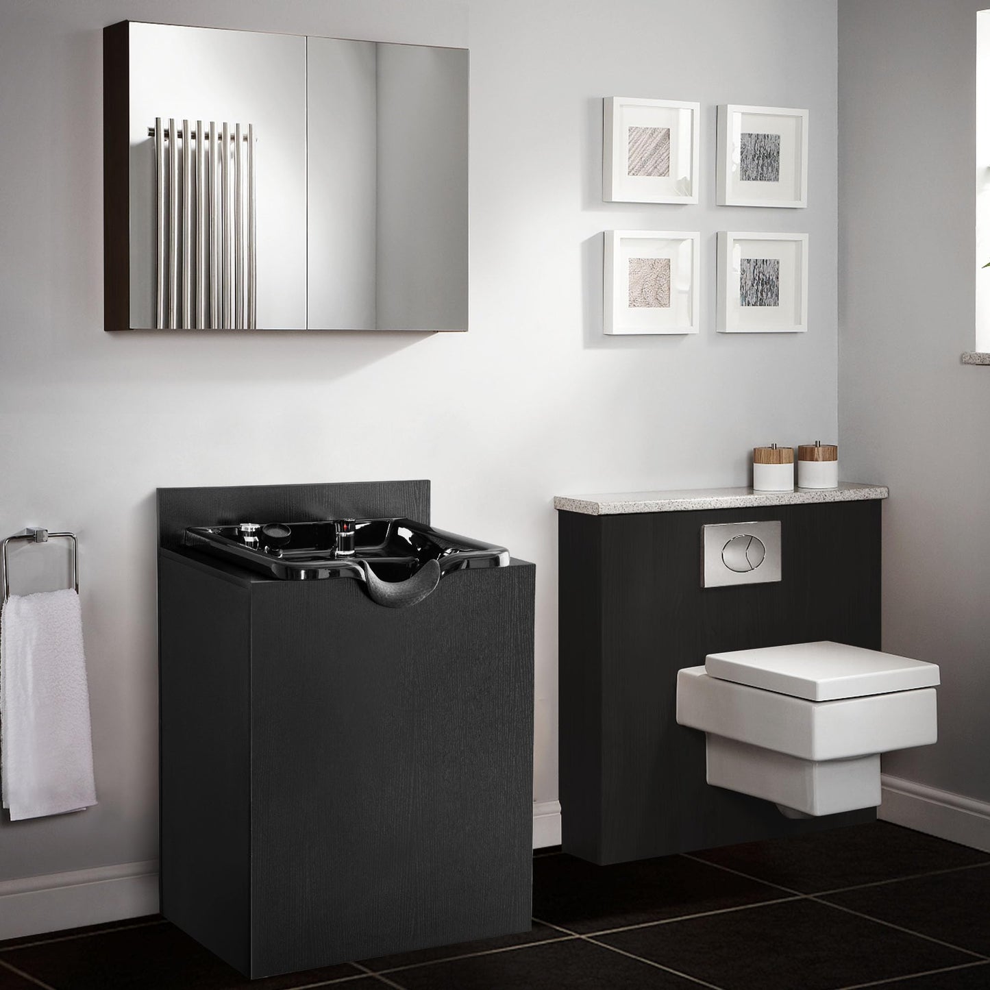Dark Slate Gray BarberPub Shampoo Backwash Sink Station with Shampoo Bowl, Spa Salon Beauty Equipment 6154-7134, Black