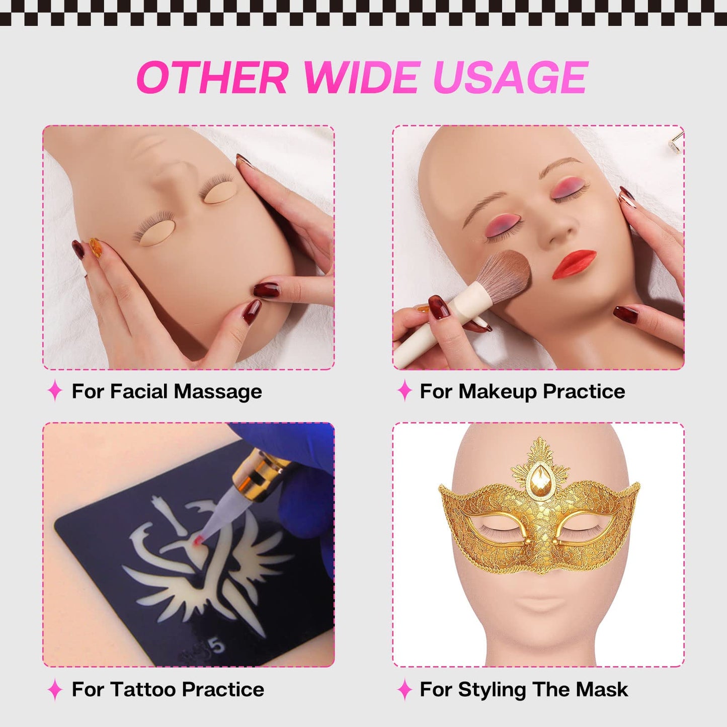 Lavender Lash Mannequin Head, CALAILIS Mannequin Head, Eyelash Extension Mannequin Head, Doll Head for Lash Extensions, Eyelash Mannequin Head with 4 Pairs Removable Eyelids (Skin Colour)