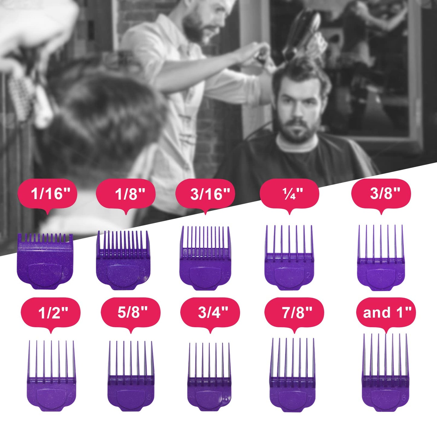 White Smoke Magnetic Clipper Guards Guide Comb Set Compatible with Andis Master Hair Clippers,Size form to 1/16 to 1 in,10pcs Purple