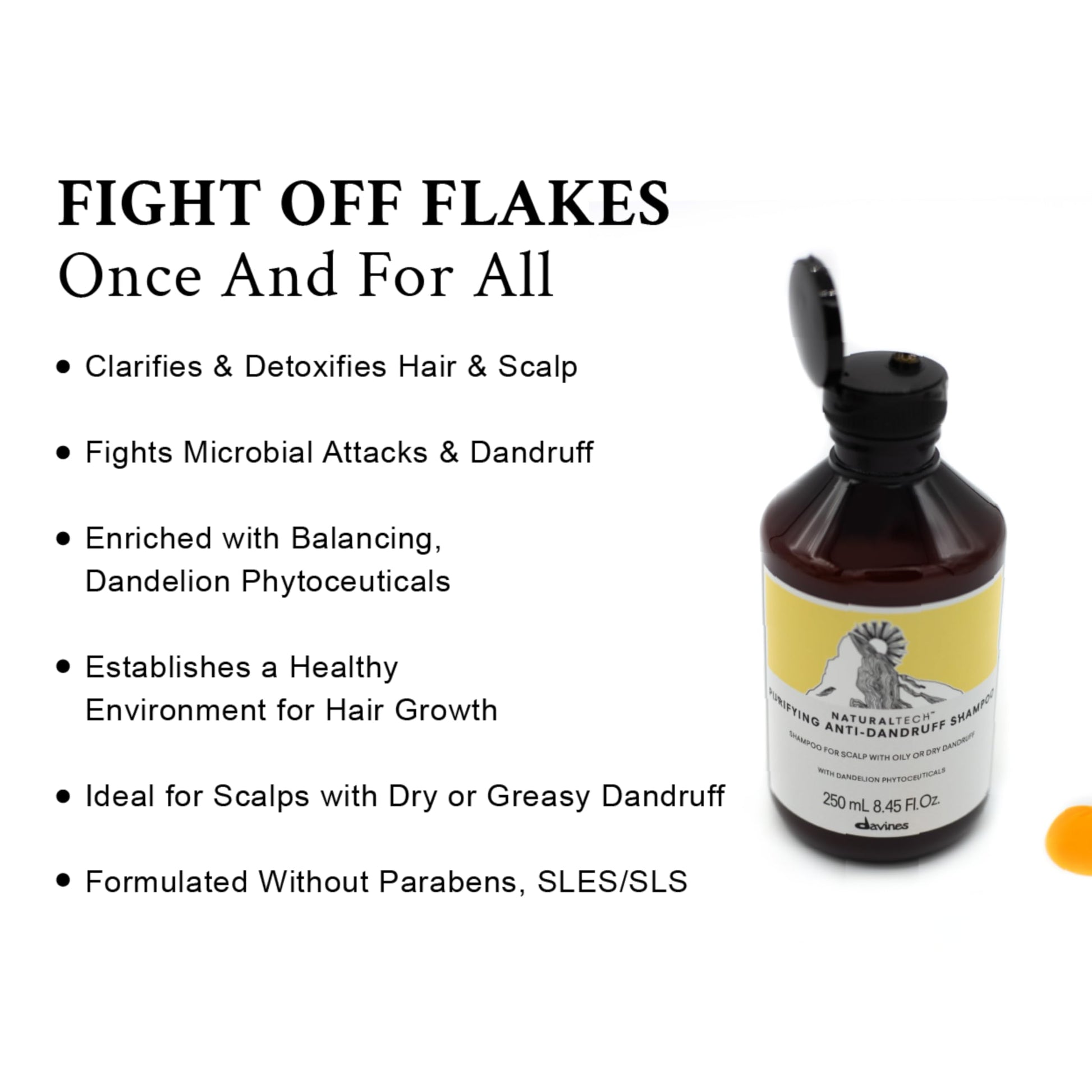 White Smoke Davines Naturaltech Purifying Shampoo, Clarifying & Anti-Dandruff for Dandruff (Oily or Dry) - With Dandelion Phytoceuticals - Cleanser for Scalp with Dandruff, 8.45 Fl Oz