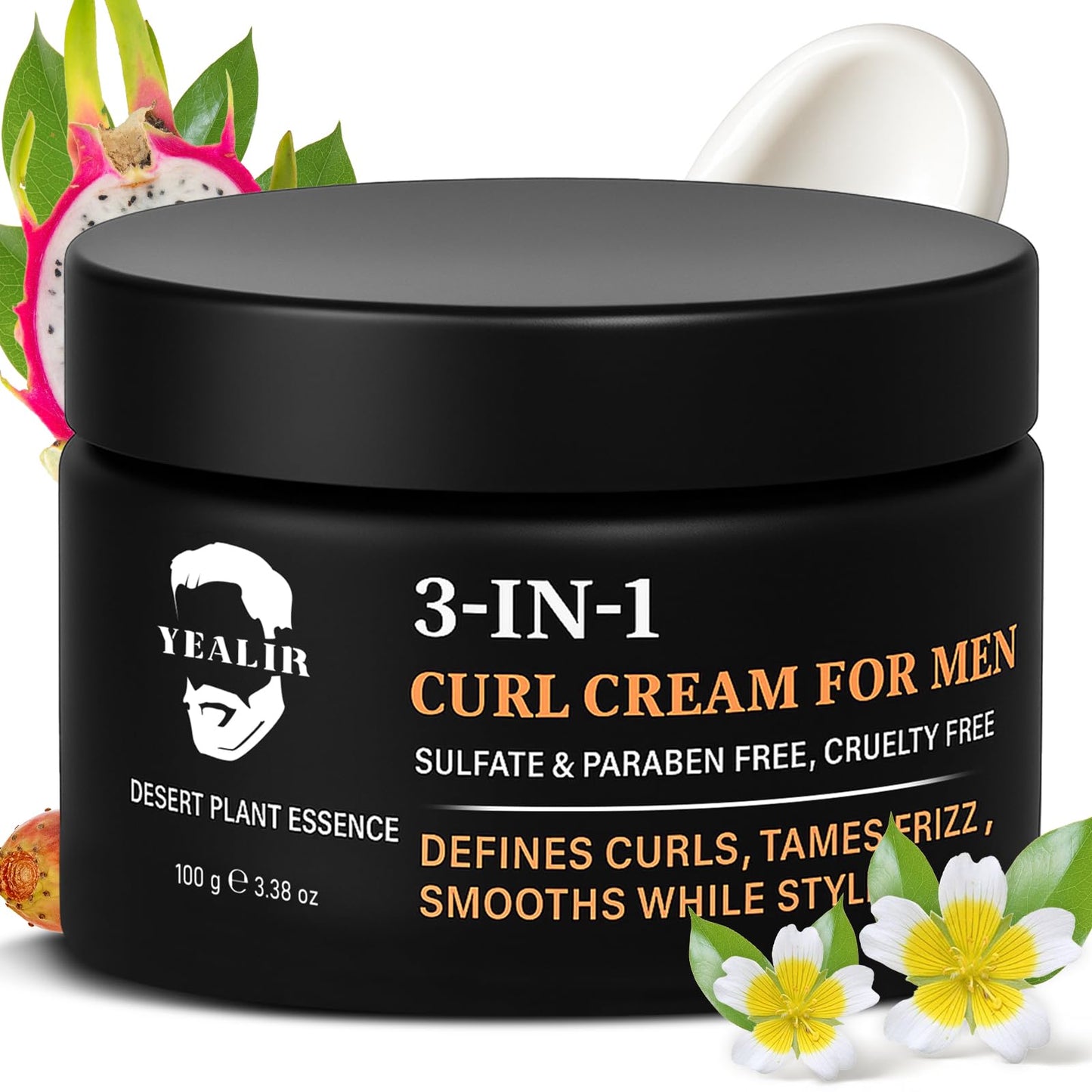 White Smoke 3-in-1 Curl Cream for Men - Defines Curls, Tames Frizz, Adds Smoothness and Texture for Curly and Wavy Hair, Hair Styling Cream with Desert Derived Extracts, Sulfate - Free 3.38 oz
