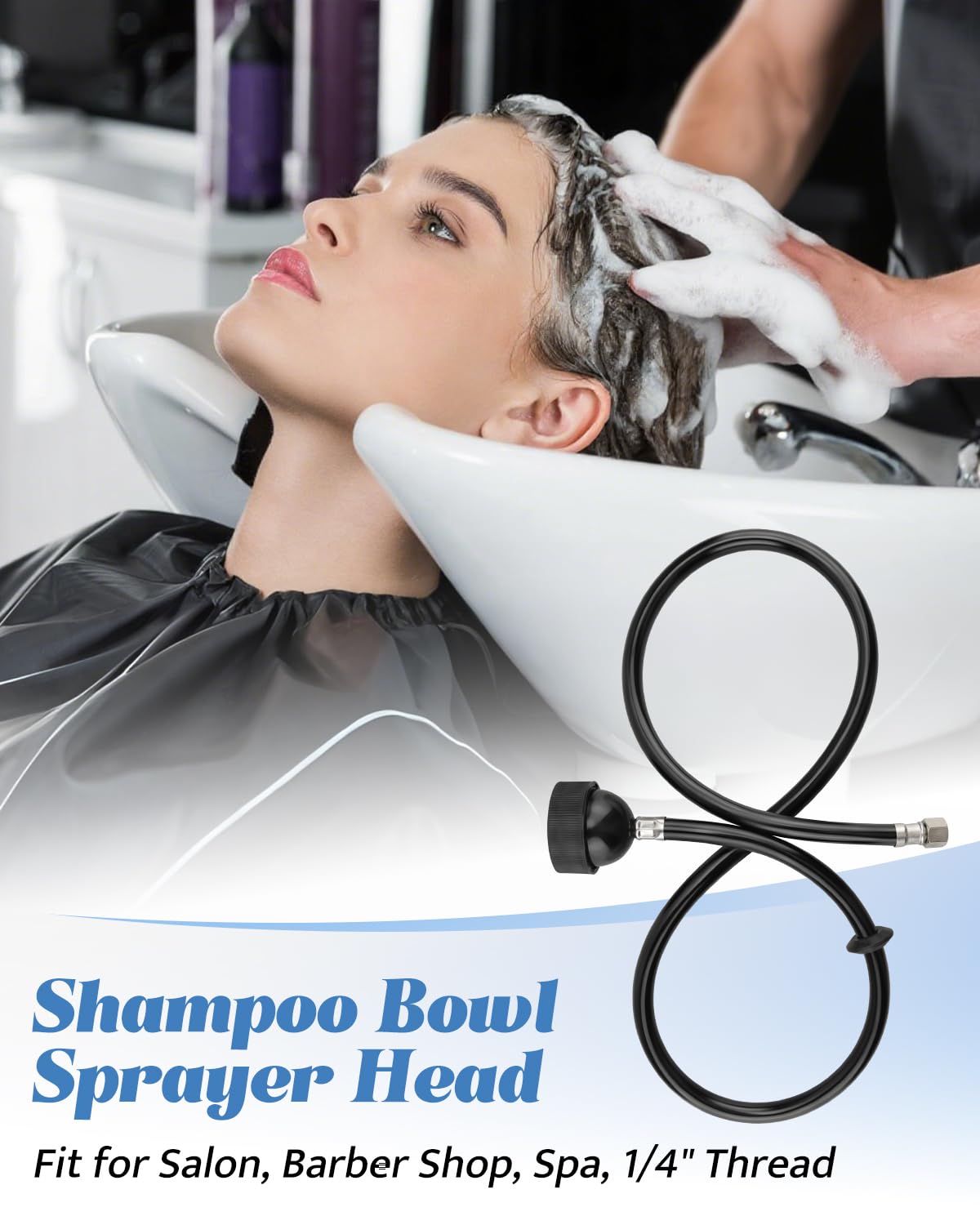 White Smoke Salon Shampoo Bowl Sprayer Head with Black Rubber Hose, Salon Spray Head Professional Salon Sink Replacement Part for Salon Barber Shop Spa, 1/4" Thread