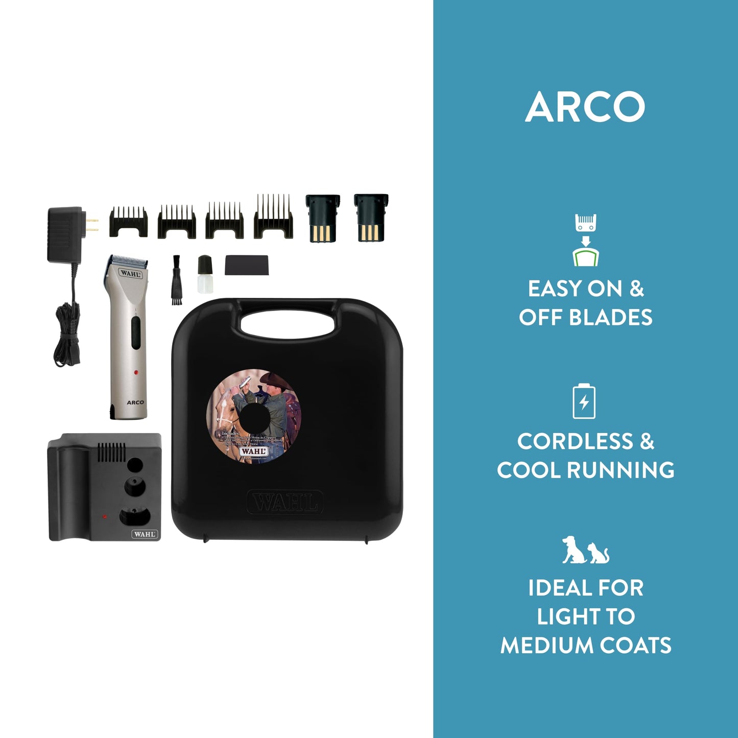White Smoke Wahl Professional Animal Arco Equine Horse Cordless Clipper Kit, Champagne (8786-800)