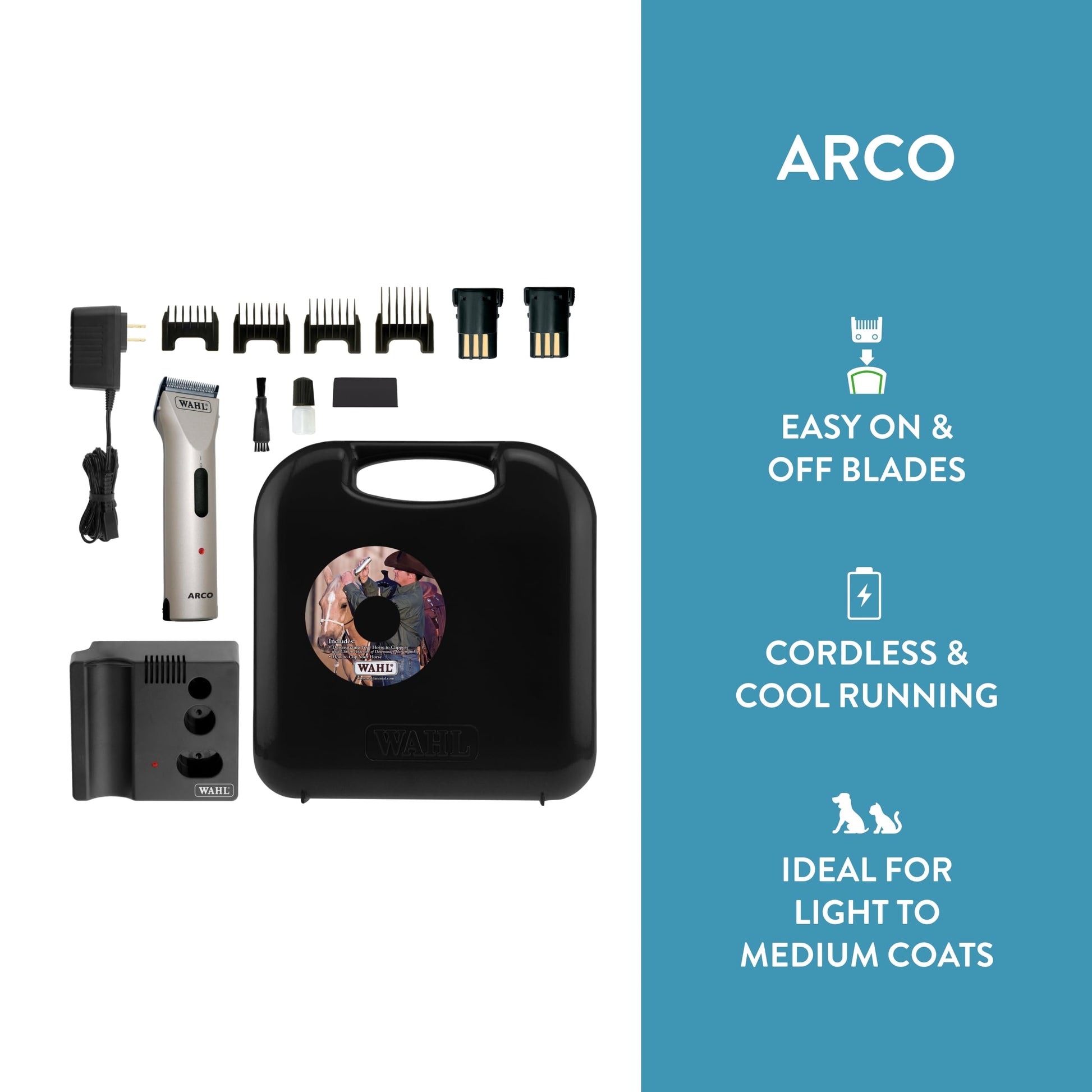White Smoke Wahl Professional Animal Arco Equine Horse Cordless Clipper Kit, Champagne (8786-800)